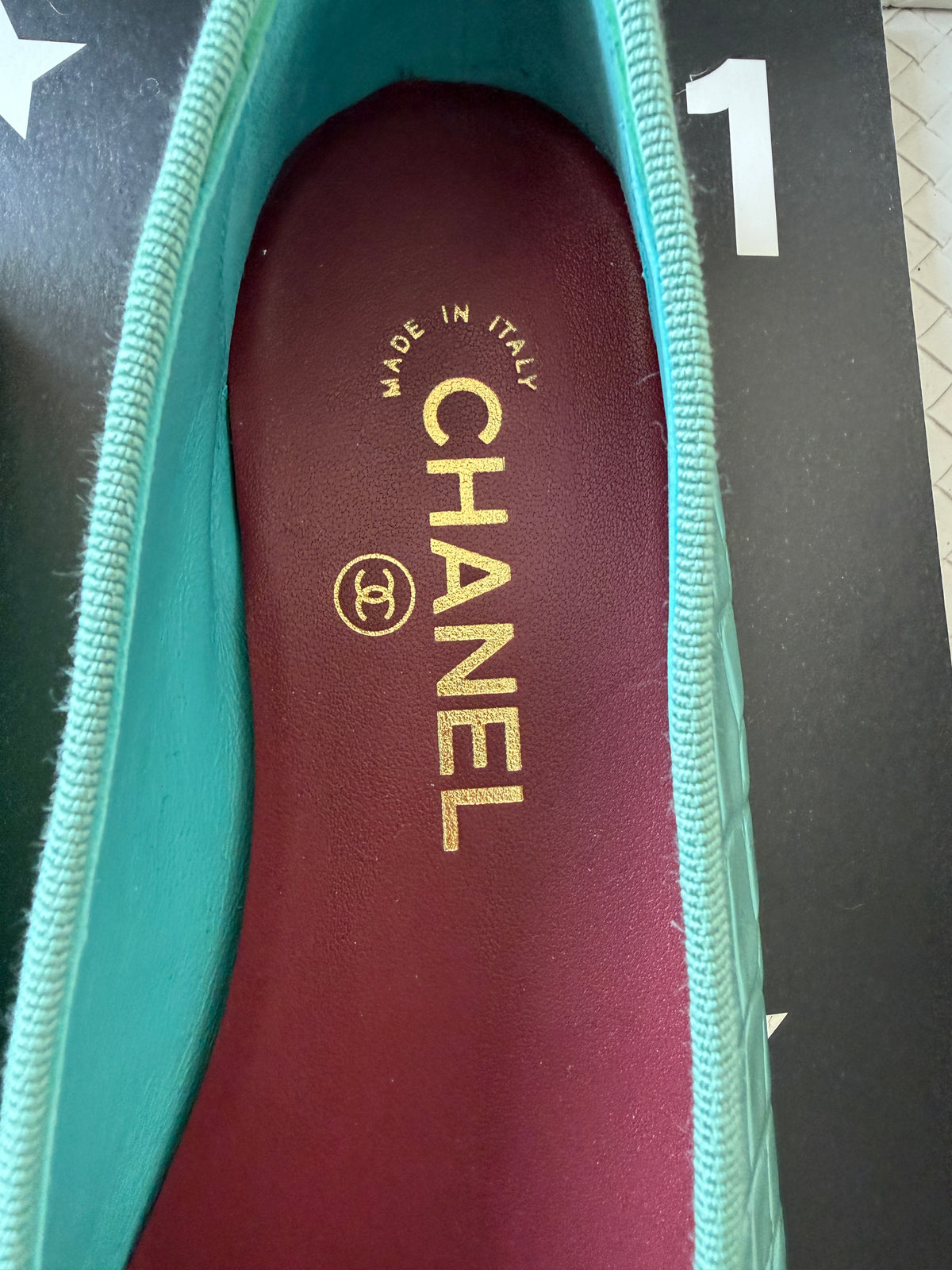 Chanel Green Vert Crocodile Croc Embossed Iridescent Cap Toe Ballet Ballerina Flats