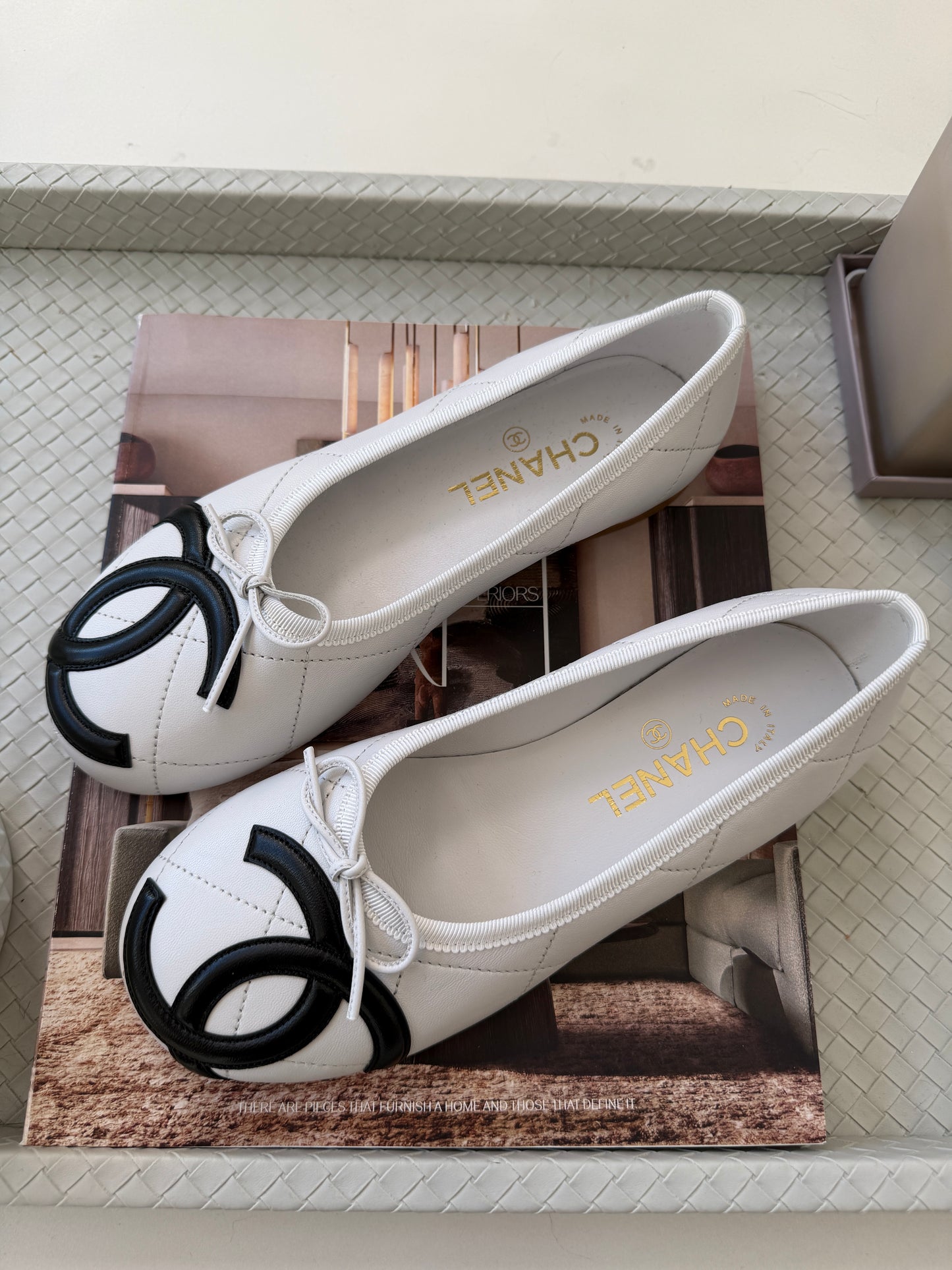 Chanel Cambon 2026 Quilted CC Logo White Black Leather Ballet Ballerina Flats