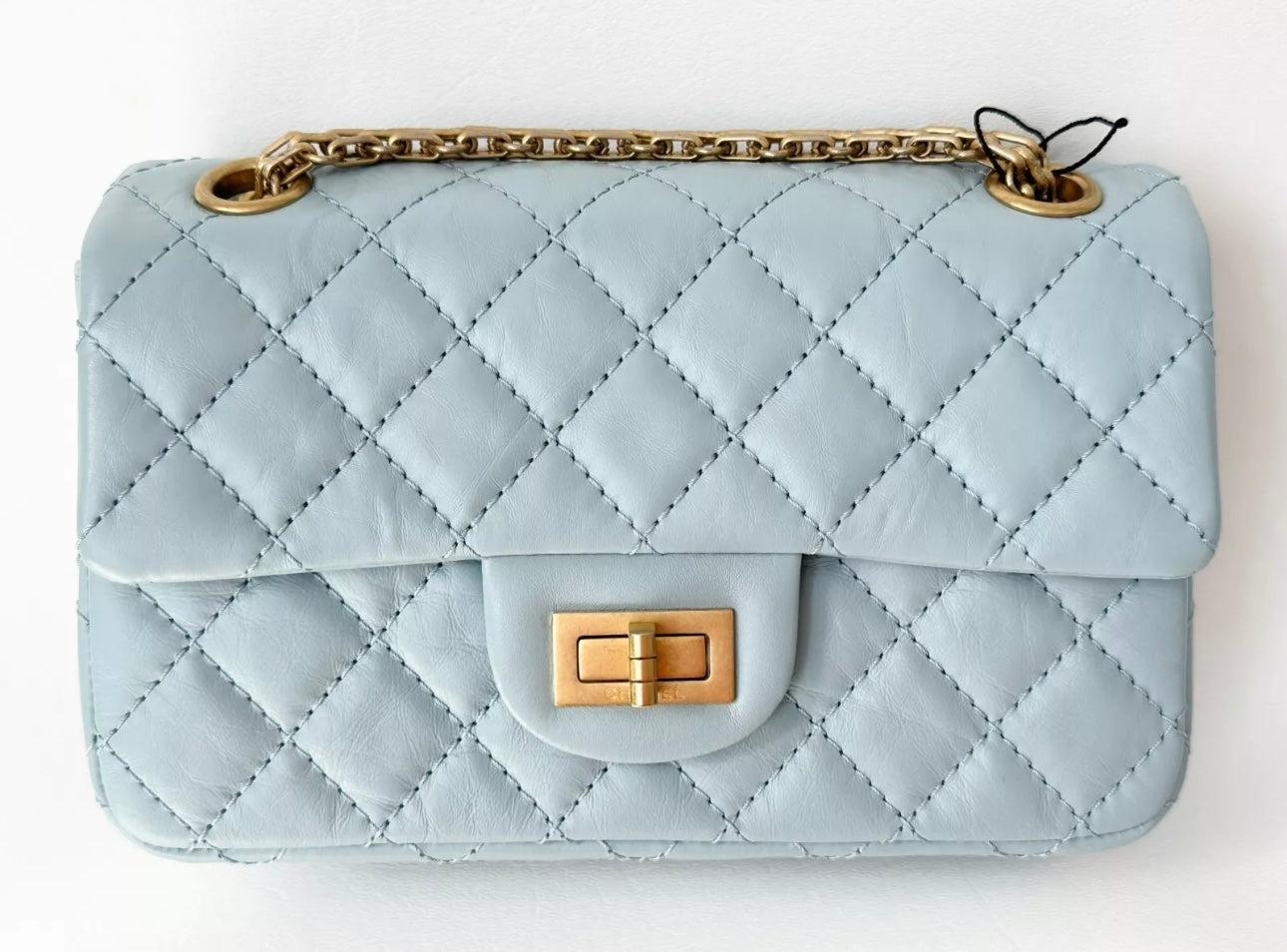 CHANEL MINI REISSUE 2.55 LIGHT BLUE CALFSKIN LEATHER BAG GHW