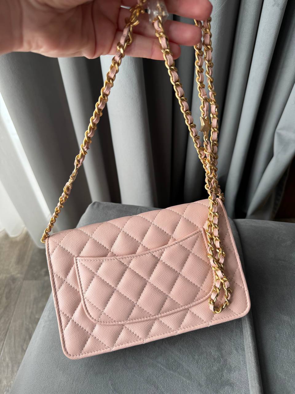 Chanel WOC Wallet On Chain Shiny Grained Calfskin Quilted Charms Enamel Strass Gold-Tone Metal Light Pink Bag Handbag