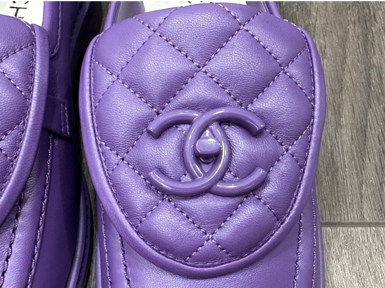Chanel 23P Purple Quilted Flap Turn Lock CC Logo Slip On Flat Oxford Loafers Mocassins