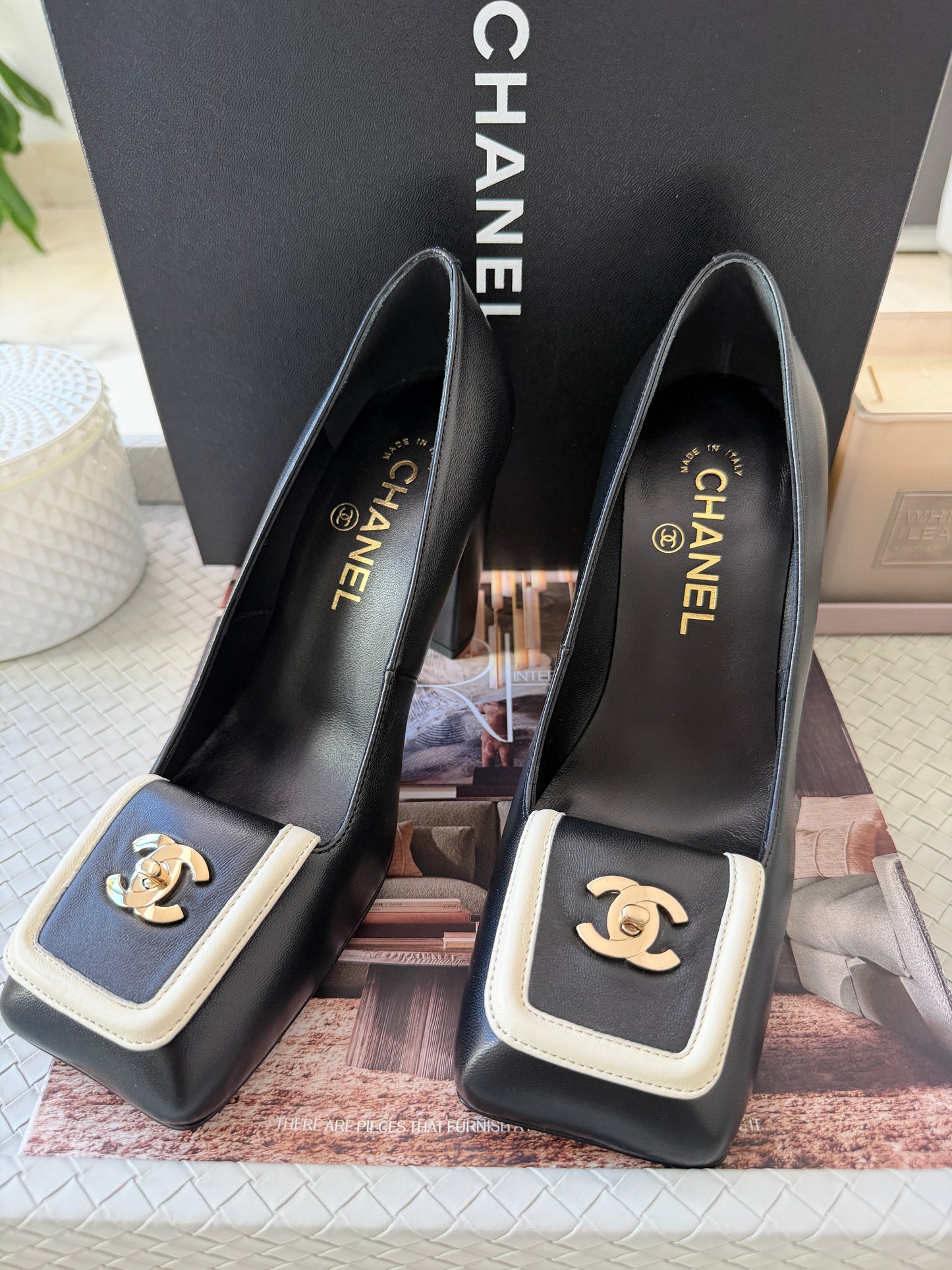Chanel SS 26 Blazy Black Lambskin Square Toe CC Logo Turn-lock Pumps Heels