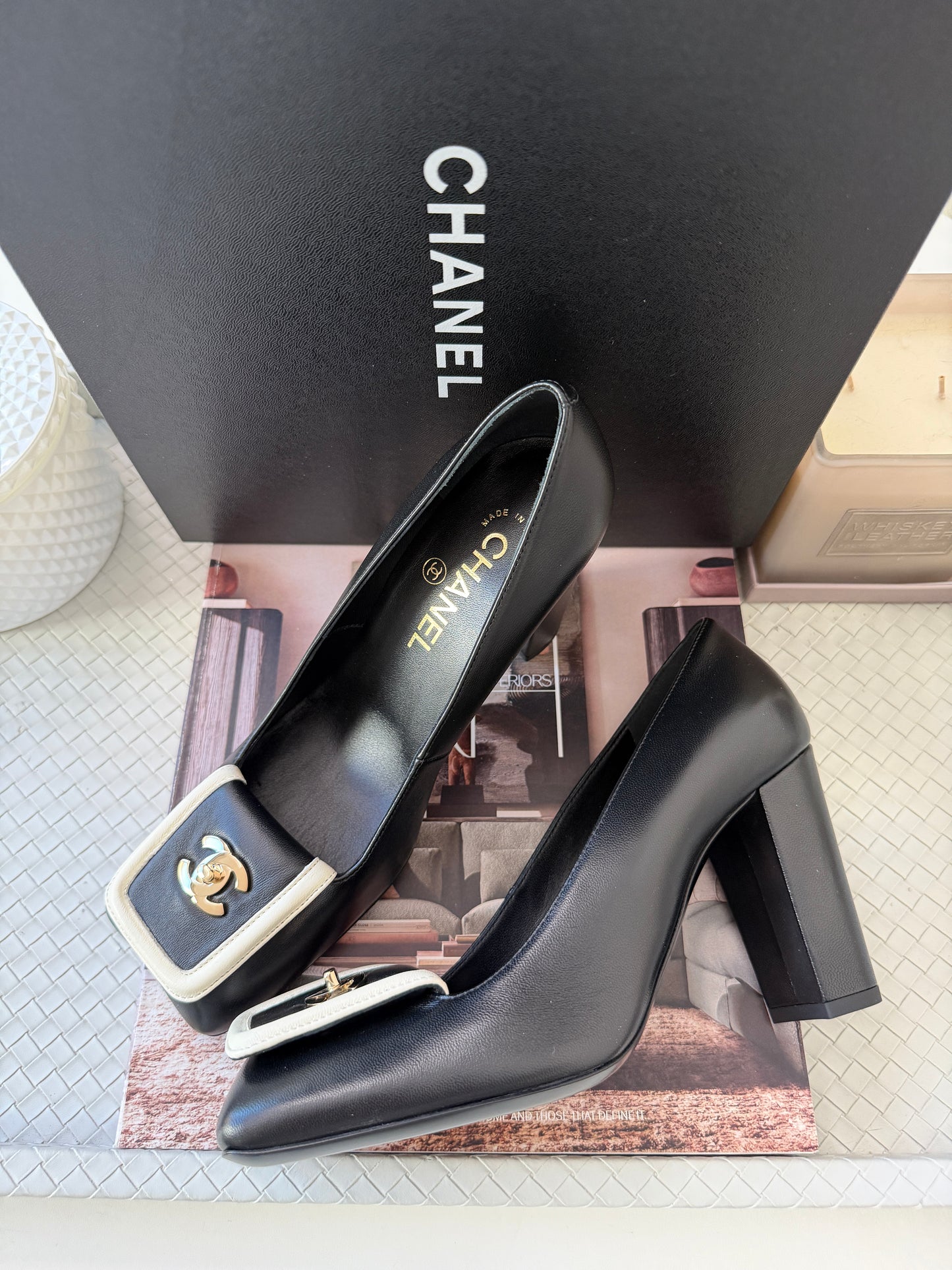 Chanel SS 26 Blazy Black Lambskin Square Toe CC Logo Turn-lock Pumps Heels