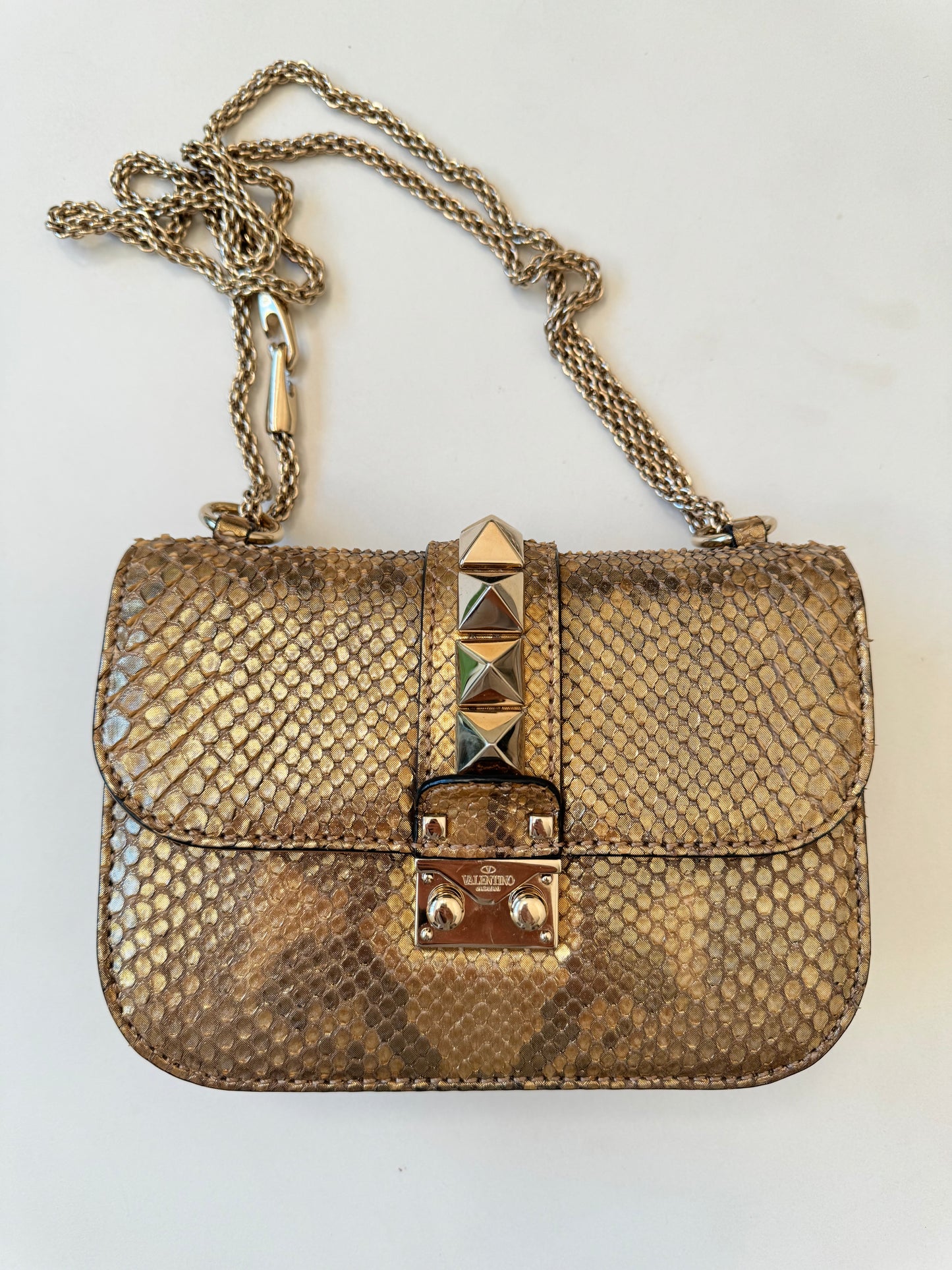 Valentino Garavani Rockstud Limited Edition Python Gold Cross Body Golden Bronze Bag Pre-Owned