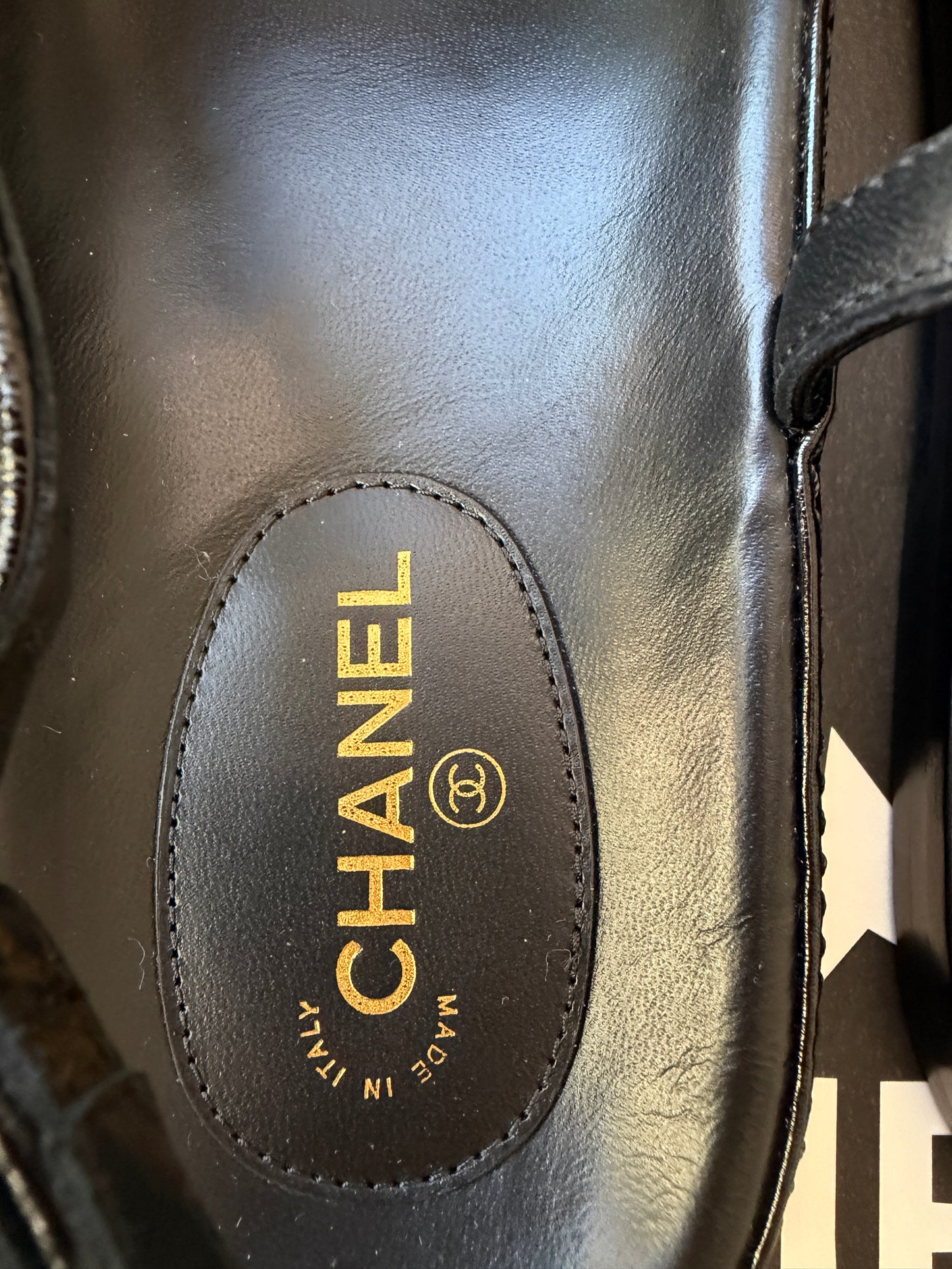 Chanel FW 26 Blazy Crumpled Shiny Lambskin Leather Black CC Logo Dad Sandals Slingbacks