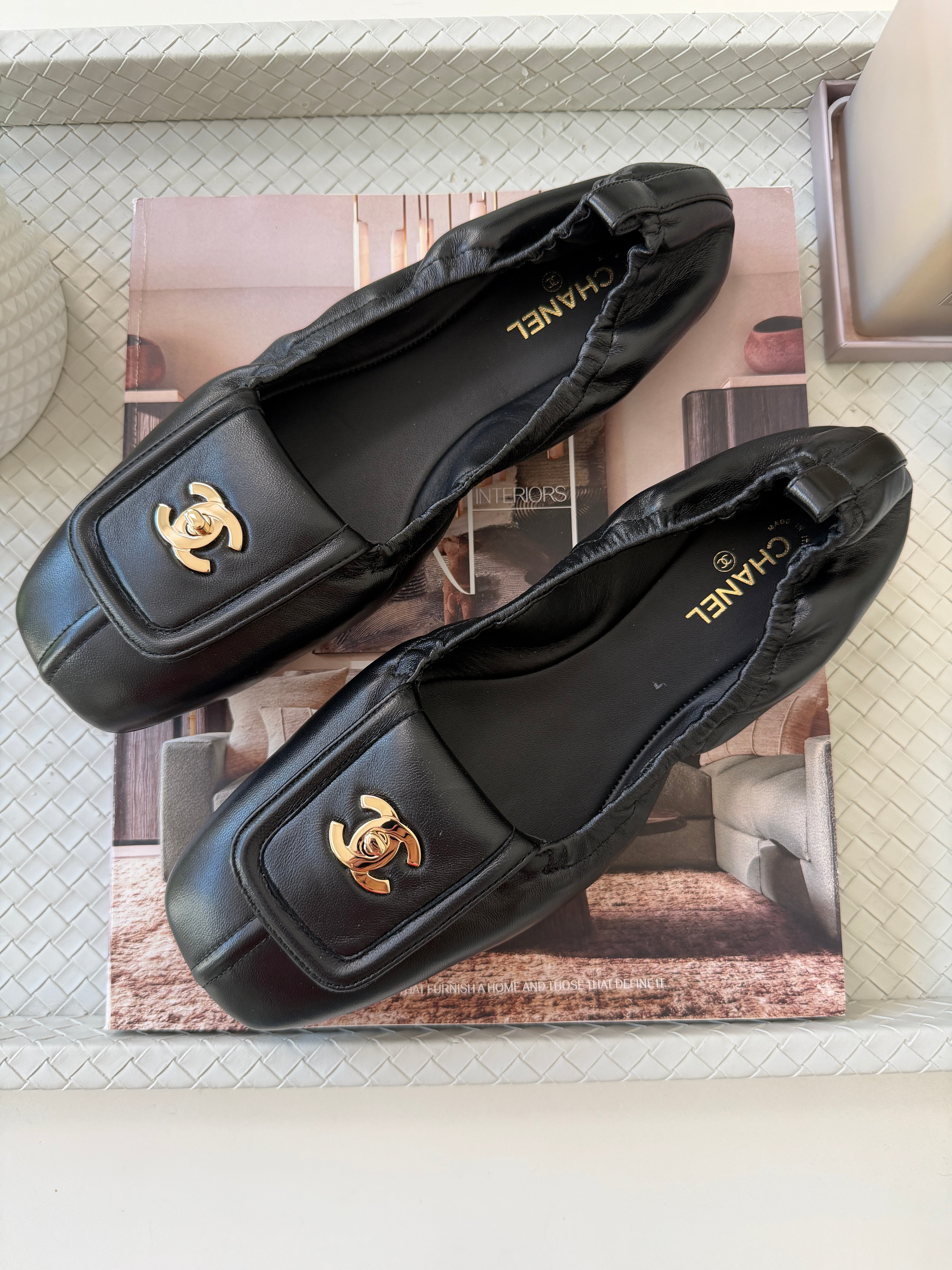 Chanel SS 26 Blazy Black Lambskin Square Toe CC Logo Turn-lock