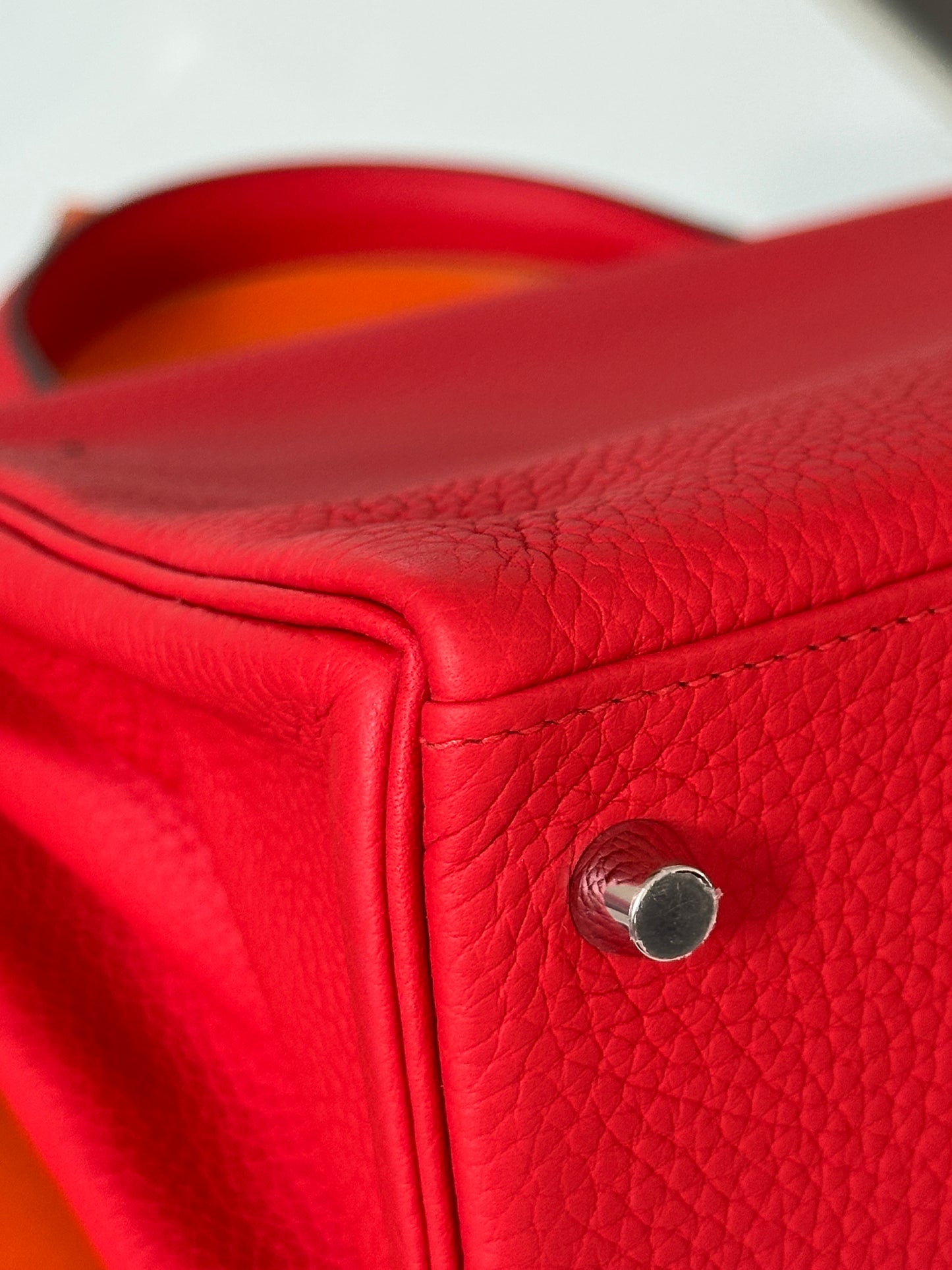 Hermes Kelly 35 Rouge Tomate Red Retourne Togo Leather Palladium Hardware PHW Bag Handbag