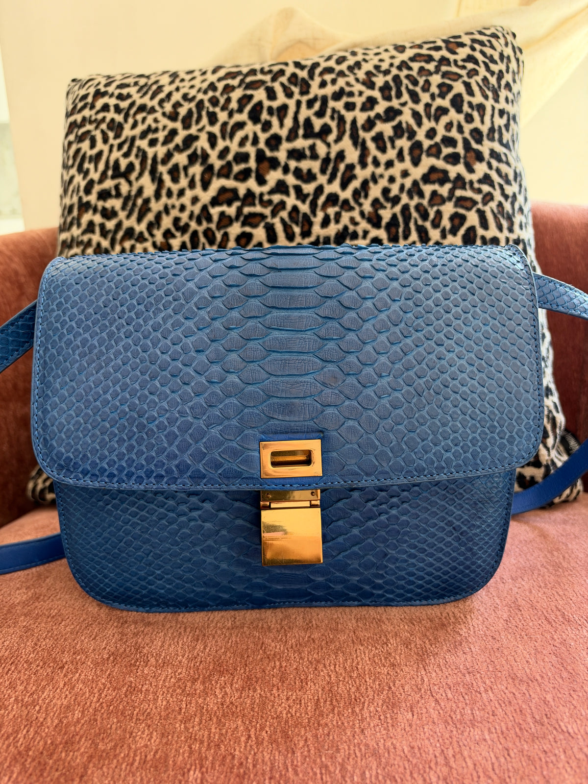 Celine Python Royal Blue Box GHW Medium Flap Handbag Cross Body Bag