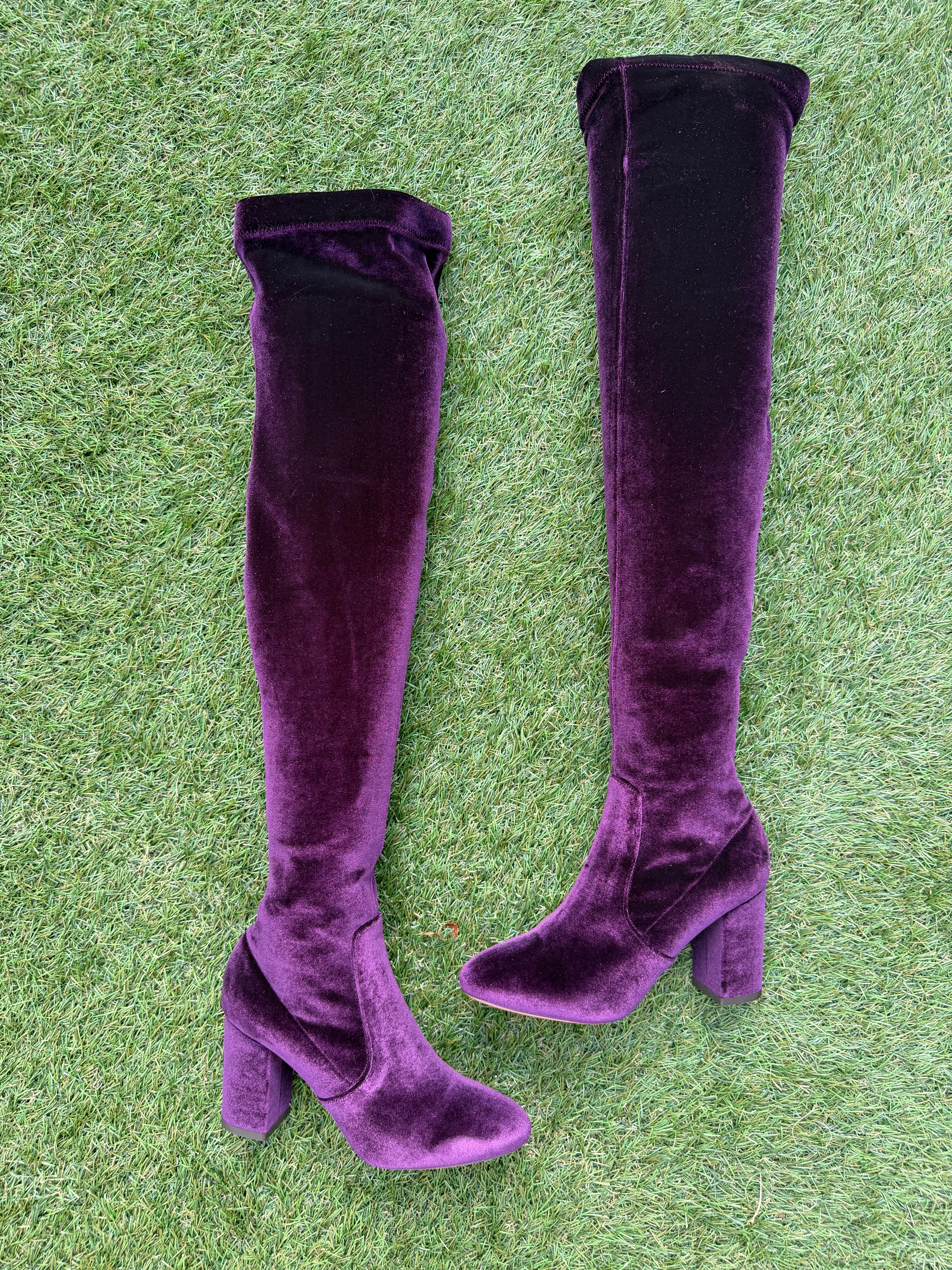 AQUAZZURA VELVET 85 THIGH HIGH PURPLE SO ME ZIP OVER KNEE BOOT