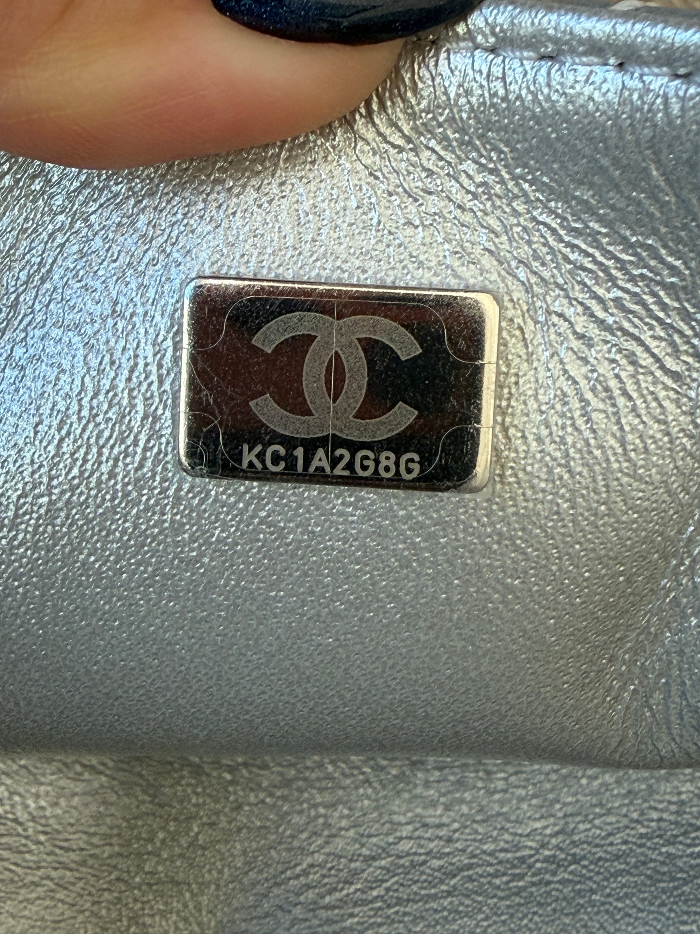 2021A CHANEL MINI REISSUE 2.55 METALLIC SILVER GOATSKIN LEATHER FLAP LEATHER BAG CHAIN CROSS BODY