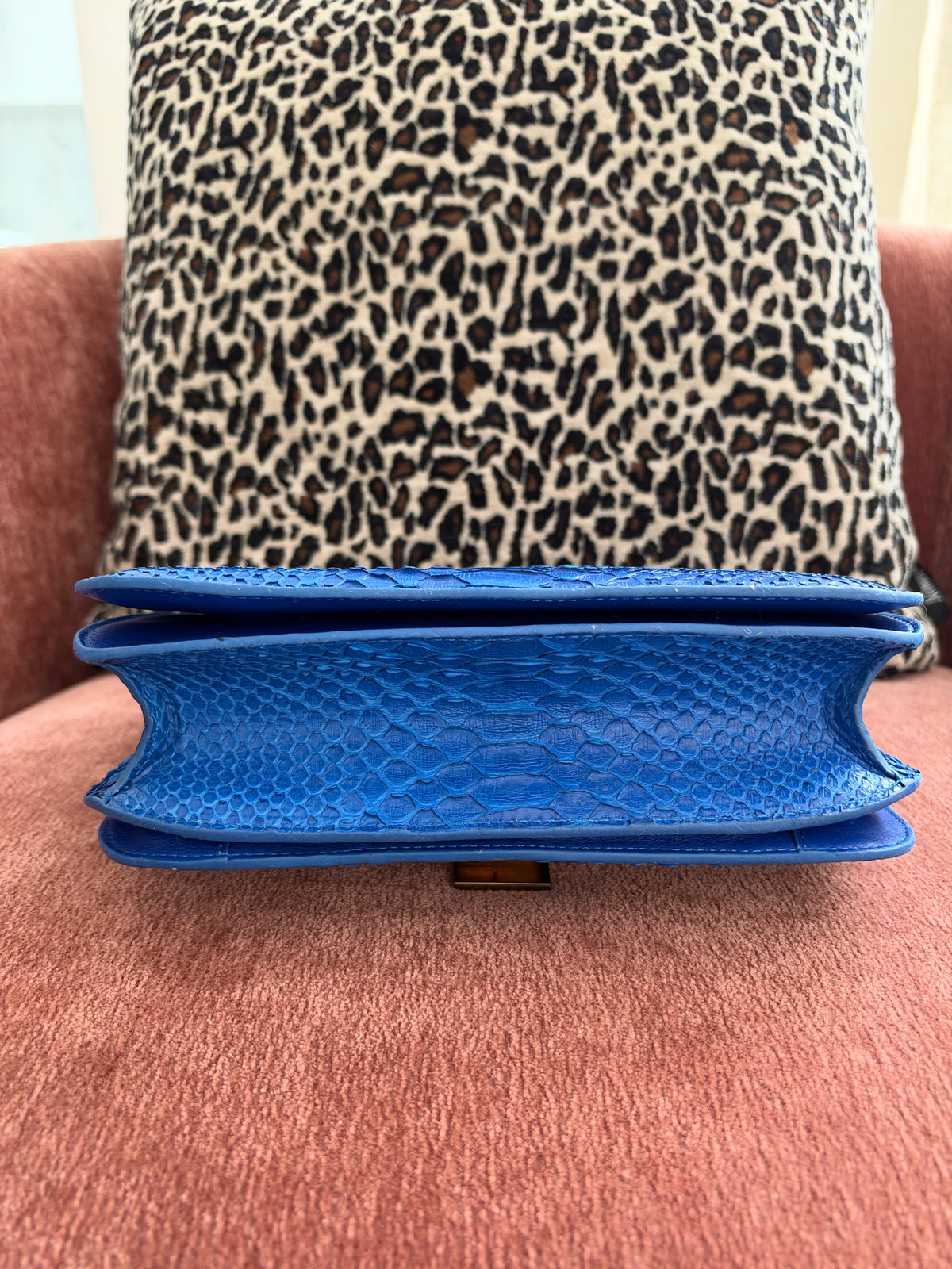 Celine Python Royal Blue Box GHW Medium Flap Handbag Cross Body Bag