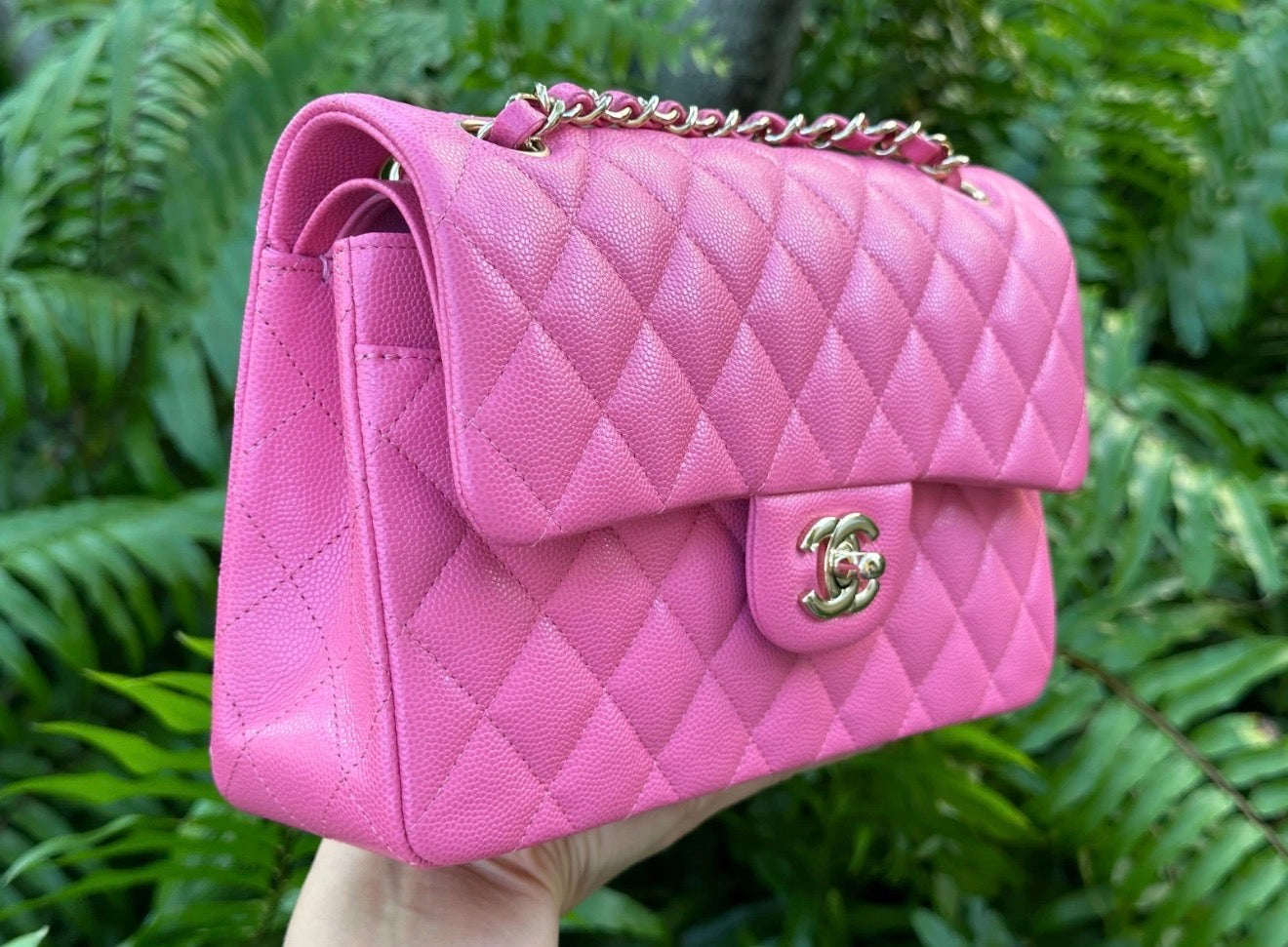 CHANEL PINK CAVIAR LEATHER SMALL CLASSIC DOUBLE FLAP BAG LIGHT GOLD HARDWARE