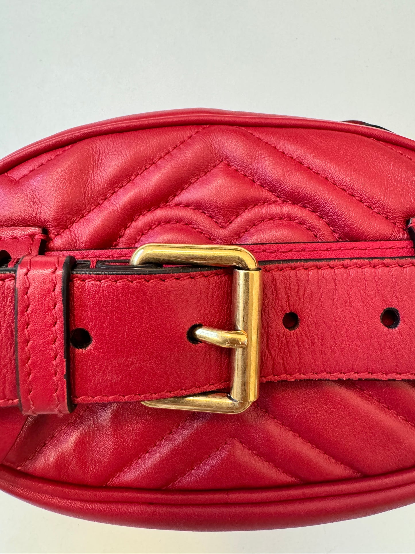 Gucci Marmont Red Leather GG Logo Belt Bag Pouch Pre-Owned