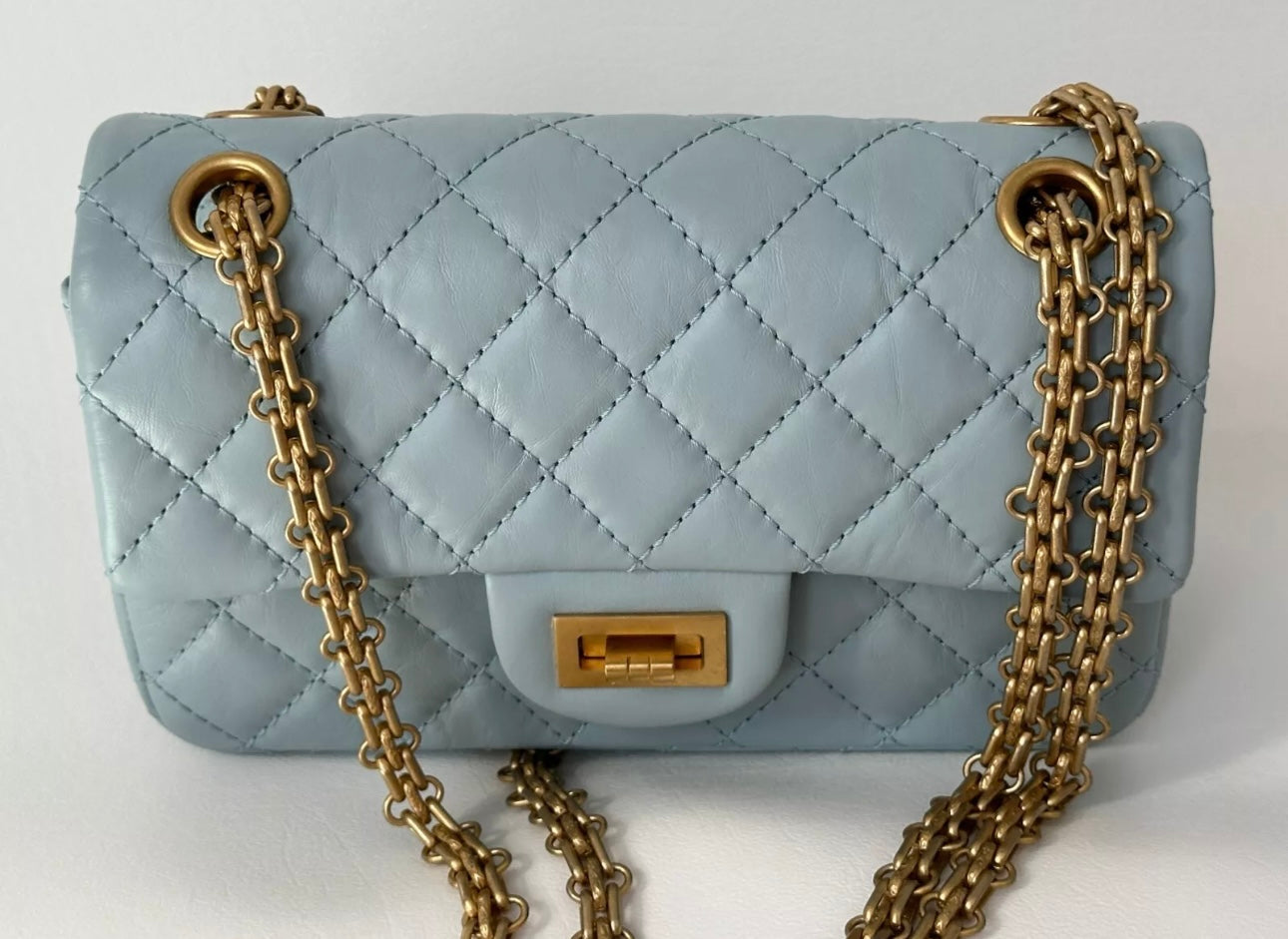 CHANEL MINI REISSUE 2.55 LIGHT BLUE CALFSKIN LEATHER BAG GHW