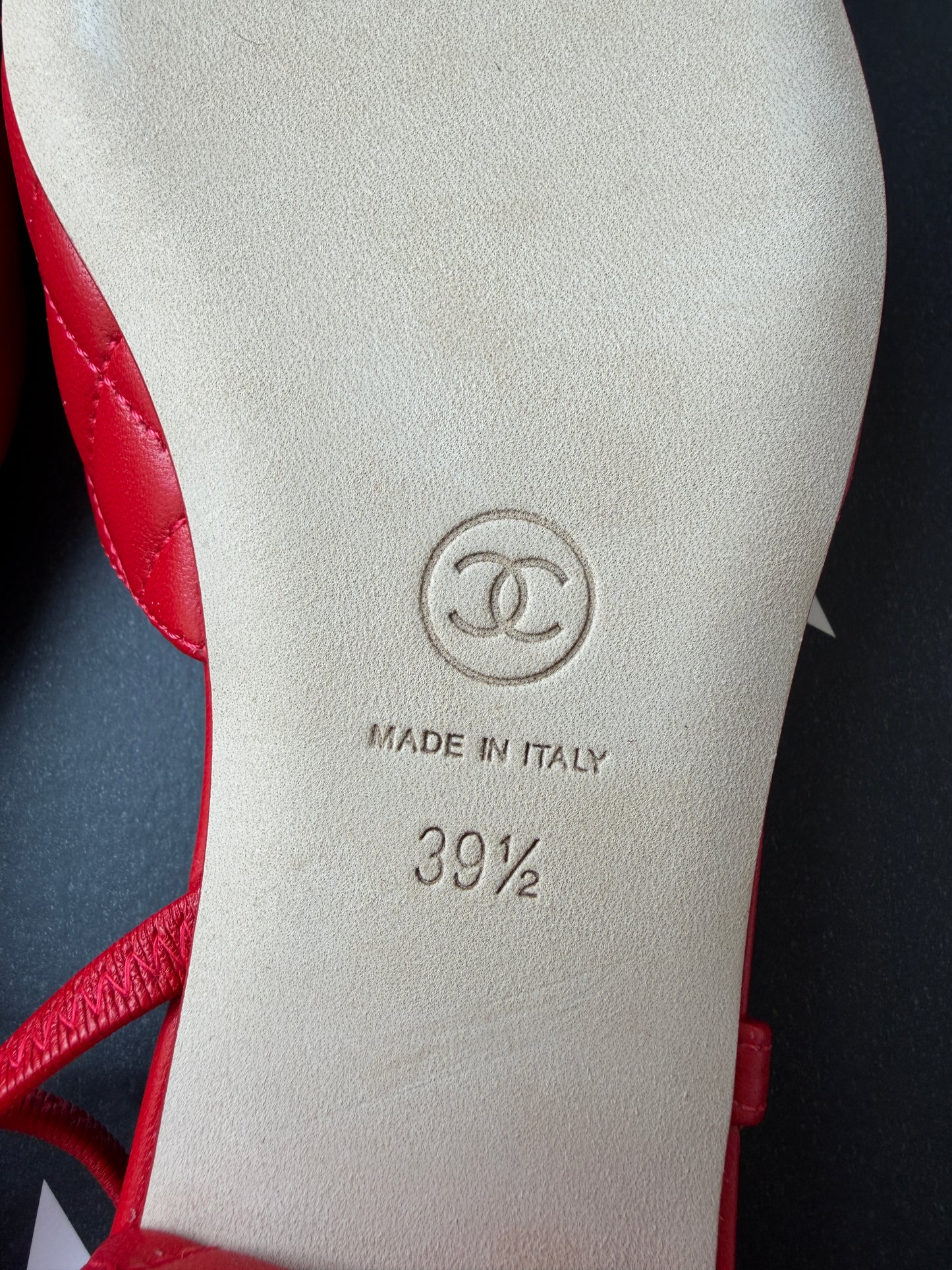 Chanel 26B Red Agneau Rouge Quilted Lambskin Leather Slingback Sling CC Flats