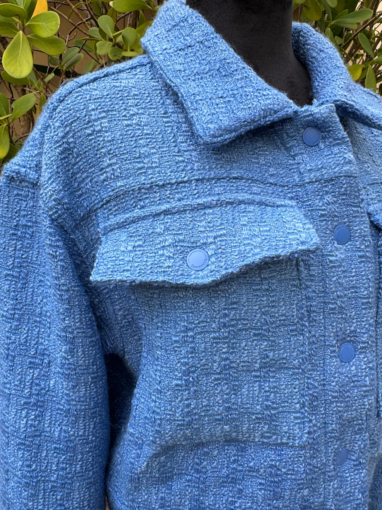 BLANKNYC Blank NYC Bright Blue Tweed Cropped Jacket Pockets