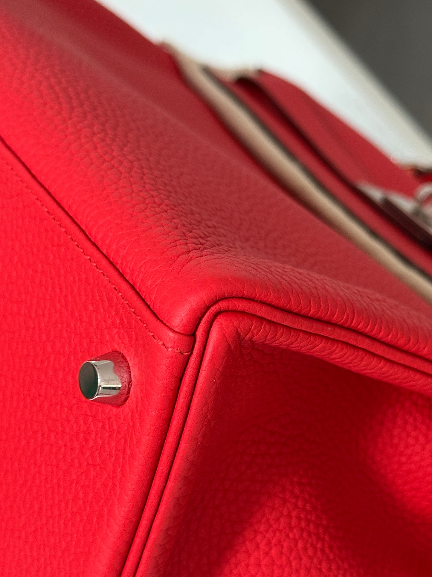 Hermes Kelly 35 Rouge Tomate Red Retourne Togo Leather Palladium Hardware PHW Bag Handbag