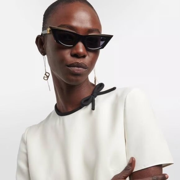 Valentino Garavani 5517 V-Goldcut I VLS 113A Gold Black Frame Acetate & Titanium Cat Eye Sunglasses