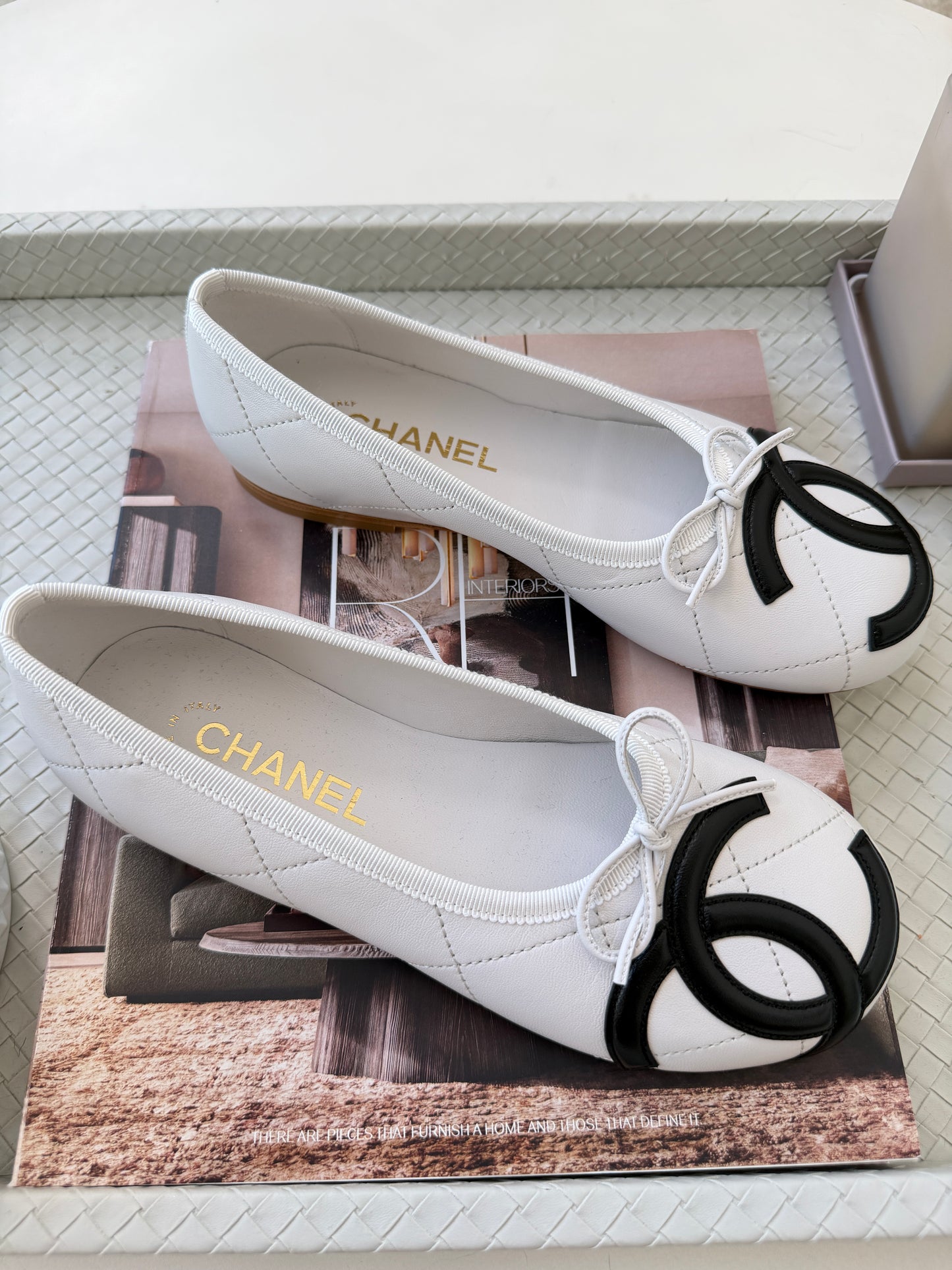 Chanel Cambon 2026 Quilted CC Logo White Black Leather Ballet Ballerina Flats