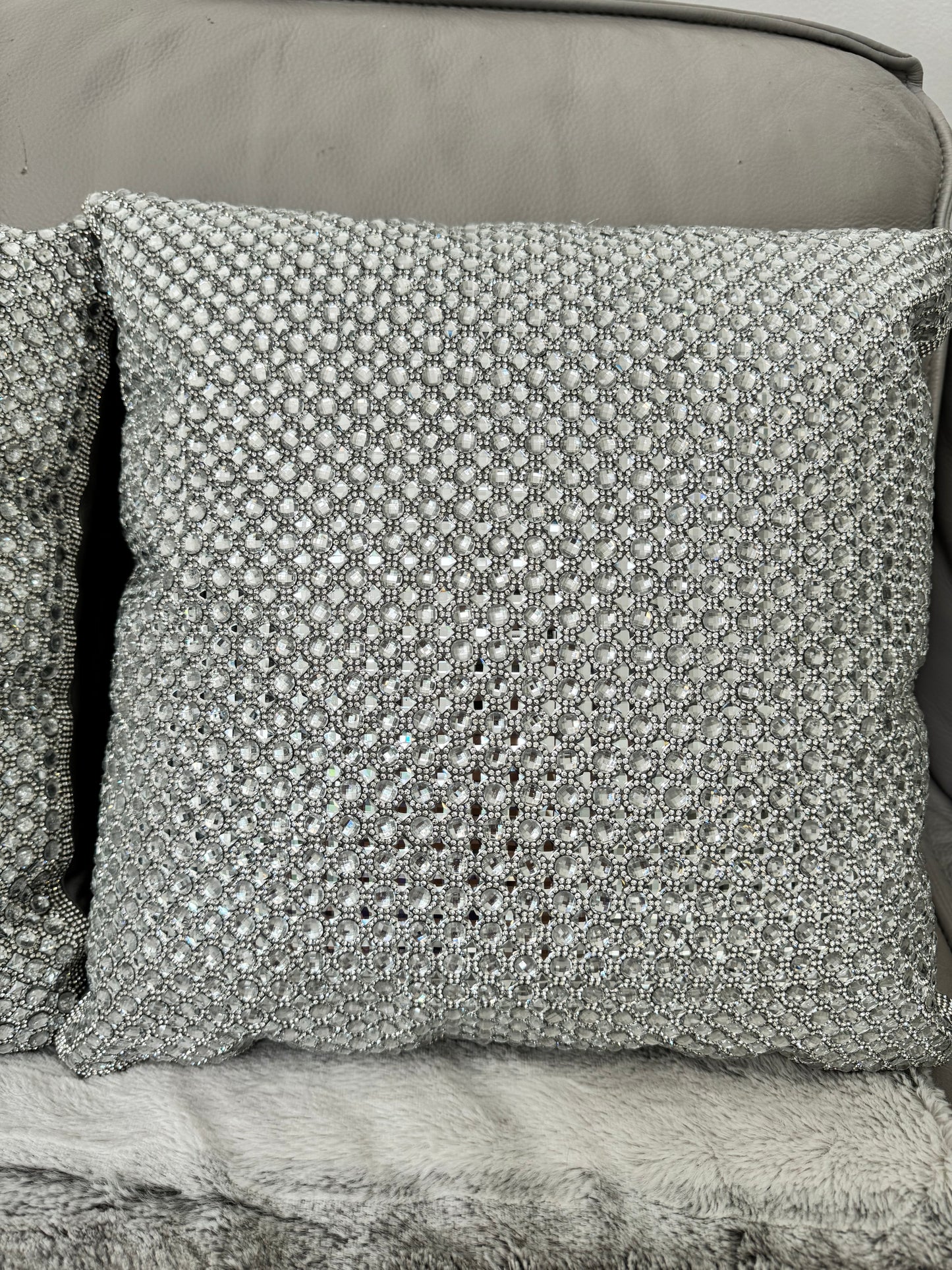 Sparkles Home Rhinestone 16x16 Montaigne Jeweled Gray Crystal Crystals Sparkle Silver Bling Luxury Decorative Decor Pillow