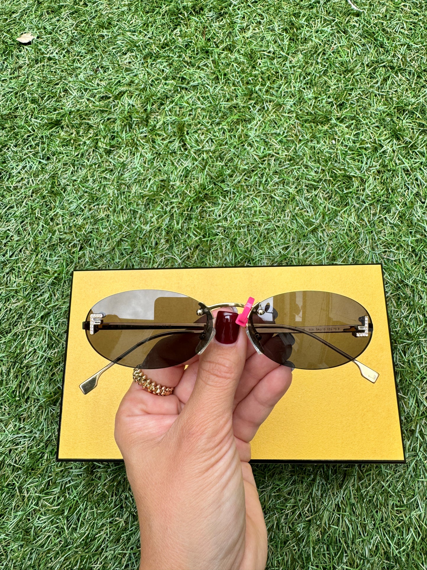 Fendi First Crystal F Logo Gold Oval Golden Gray FE4075US Sunglasses