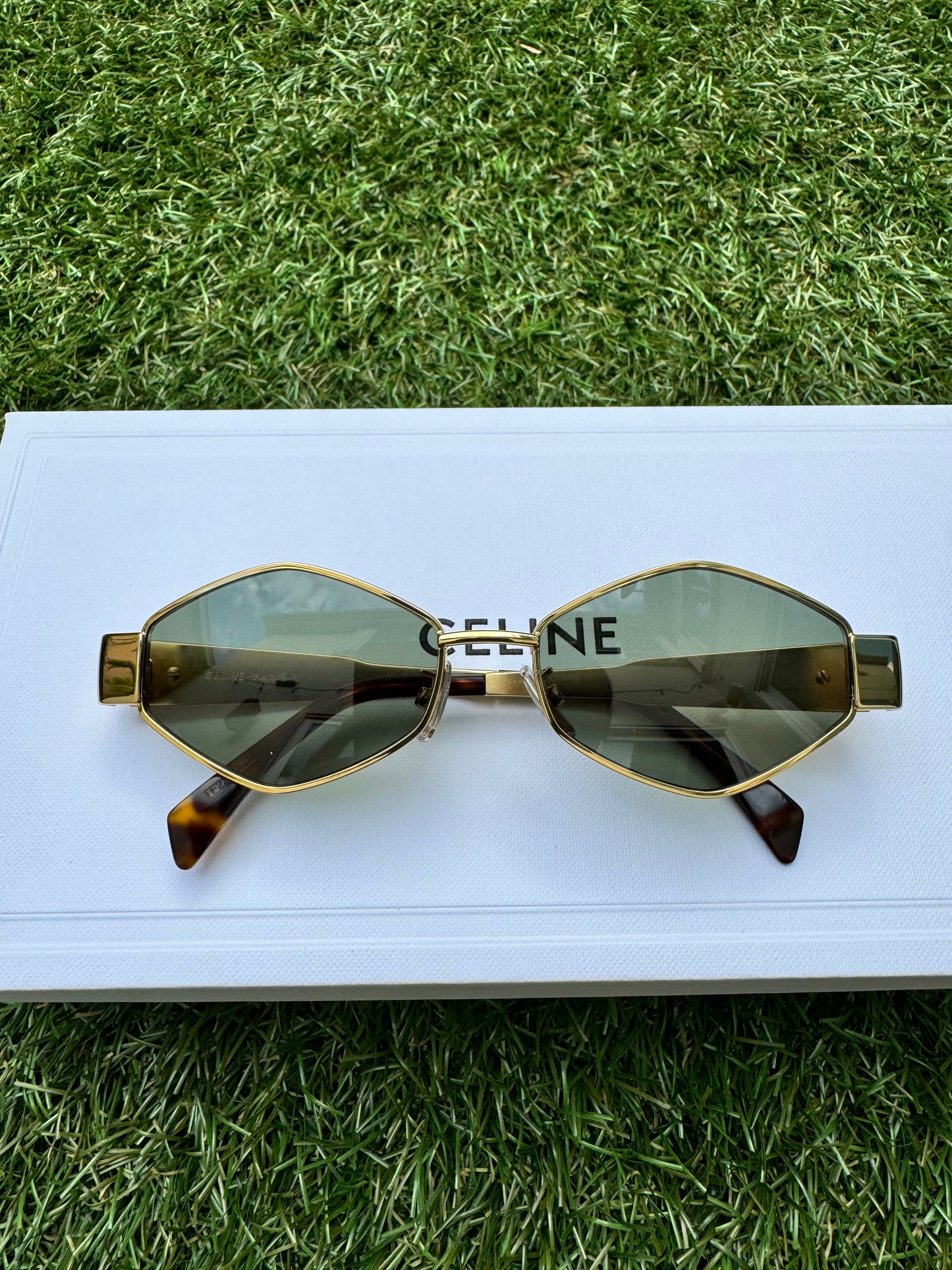 Celine TRIOMPHE 01 Metal Losange CL40254U Gold Green Sunglasses