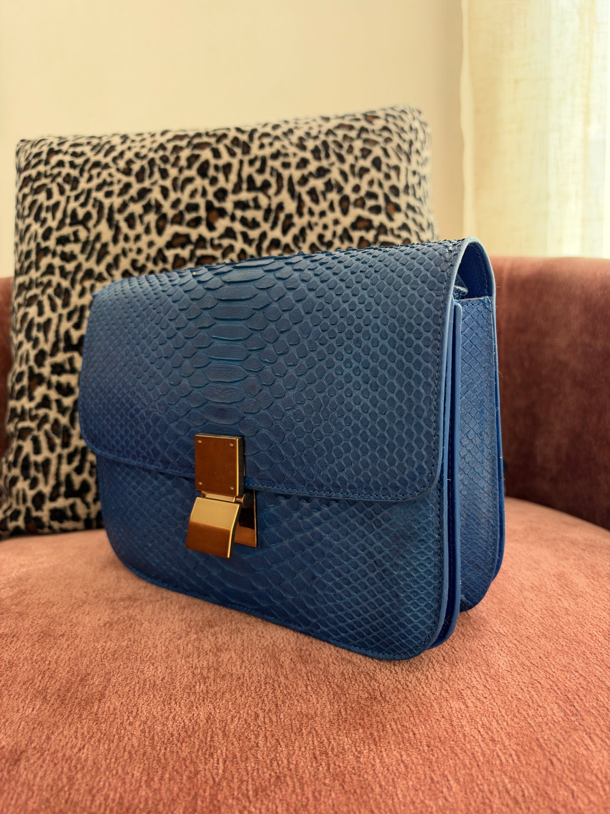 Celine Python Royal Blue Box GHW Medium Flap Handbag Cross Body Bag