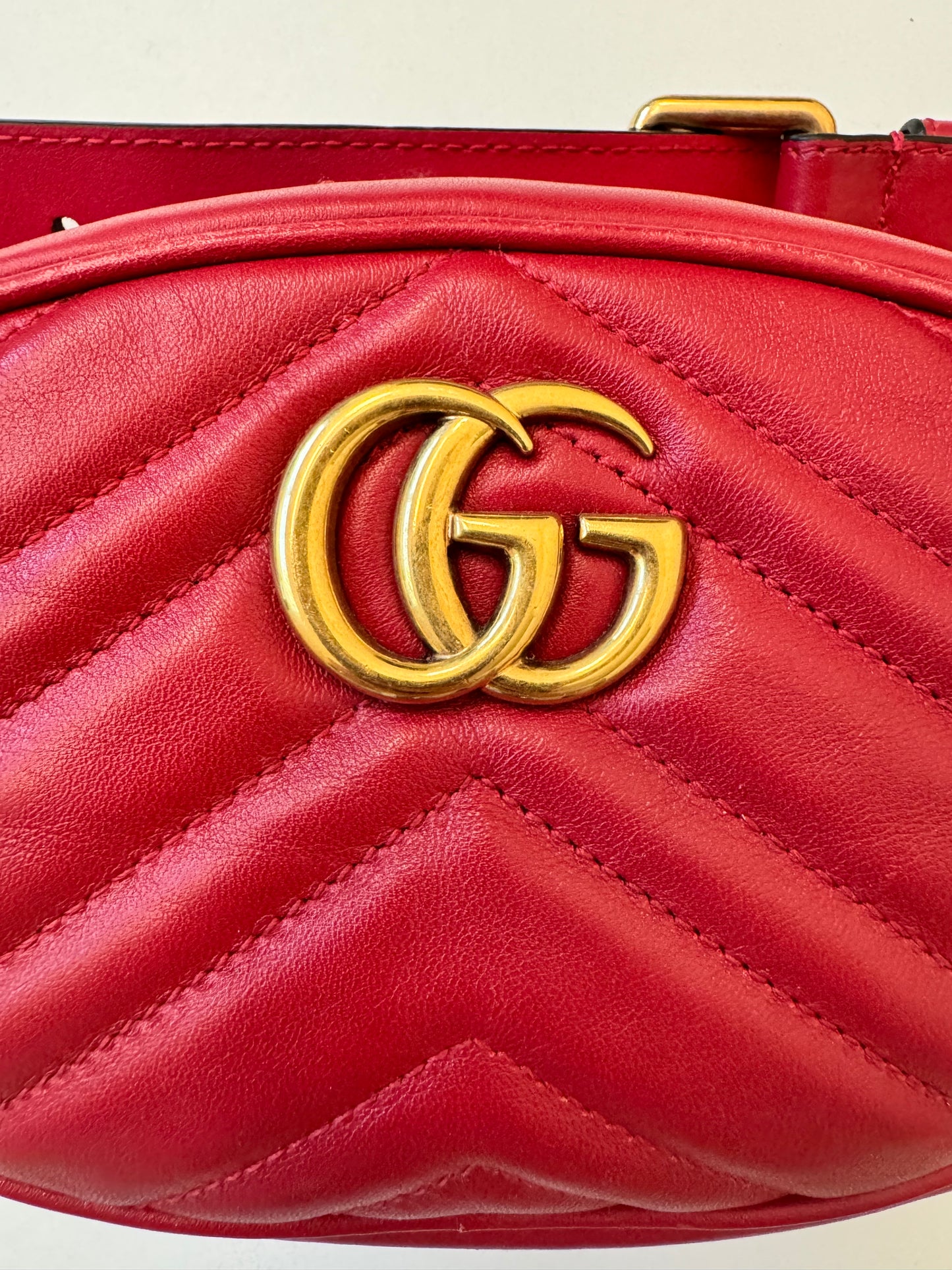 Gucci Marmont Red Leather GG Logo Belt Bag Pouch Pre-Owned