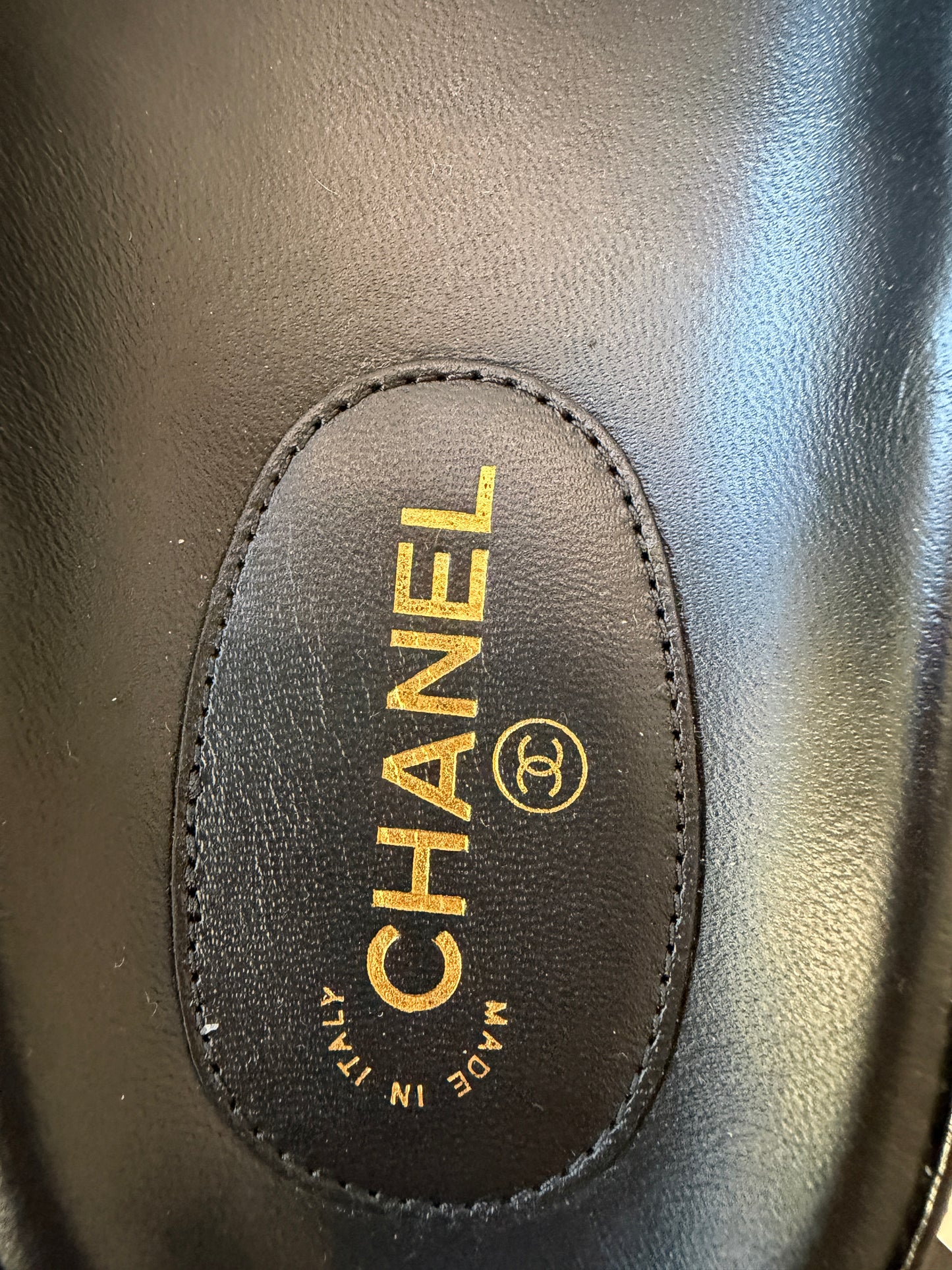 Chanel FW 26 Blazy Crumpled Shiny Lambskin Leather Black CC Logo Dad Sandals Slingbacks