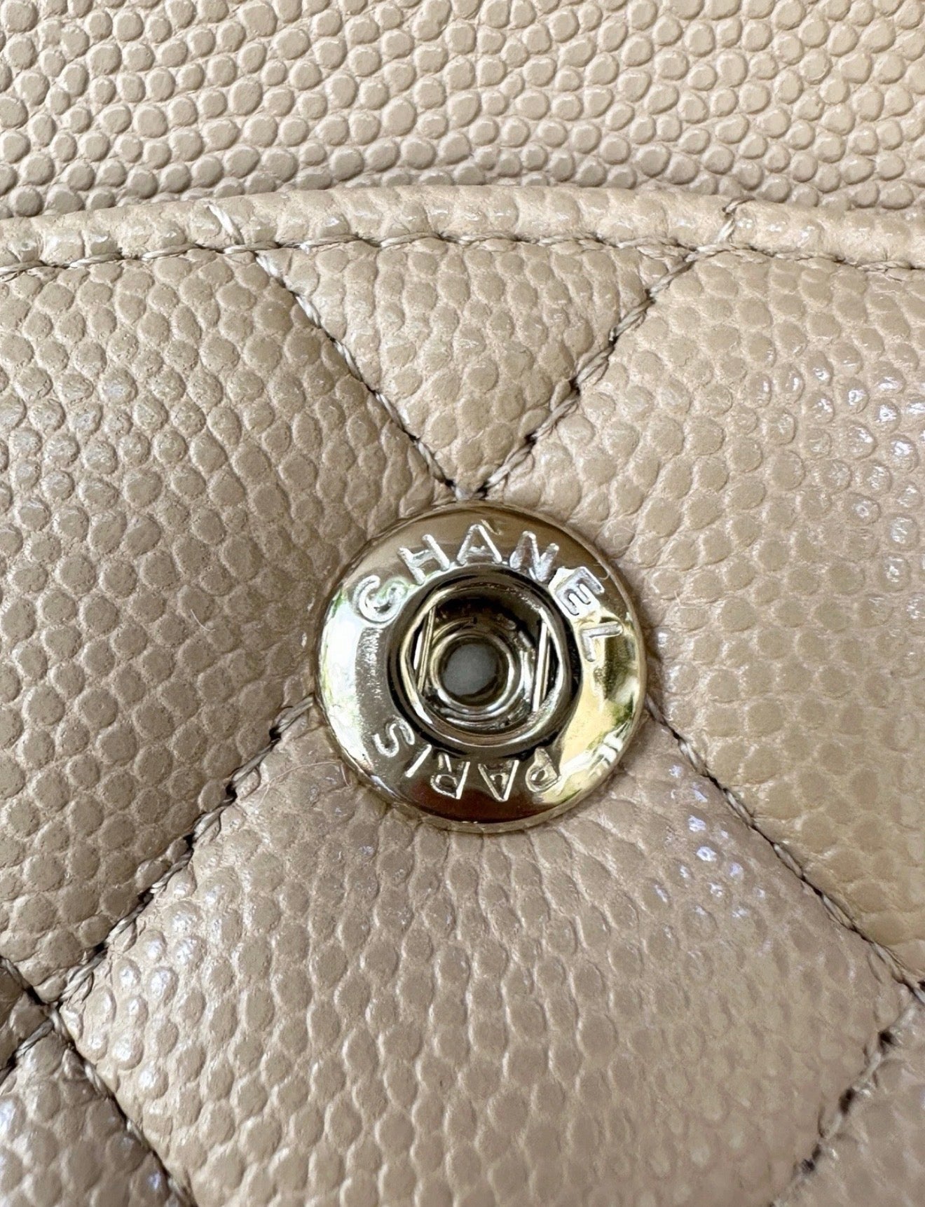 CHANEL DARK BEIGE CAVIAR LEATHER MEDIUM CLASSIC DOUBLE FLAP BAG LIGHT GOLD HARDWARE
