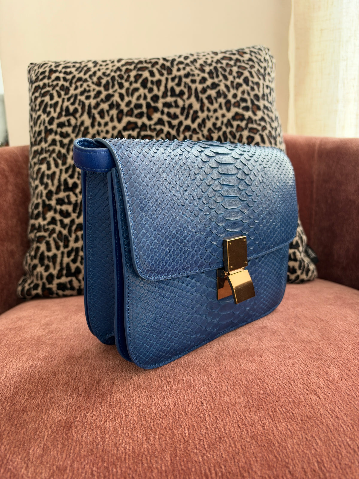Celine Python Royal Blue Box GHW Medium Flap Handbag Cross Body Bag