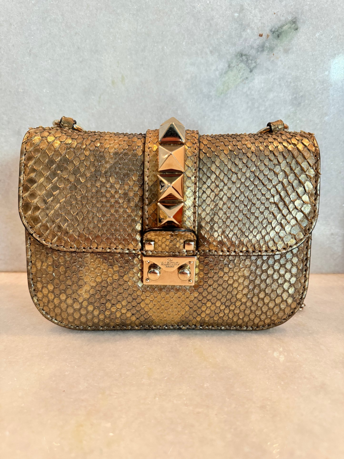 Valentino Garavani Rockstud Limited Edition Python Gold Cross Body Golden Bronze Bag Pre-Owned