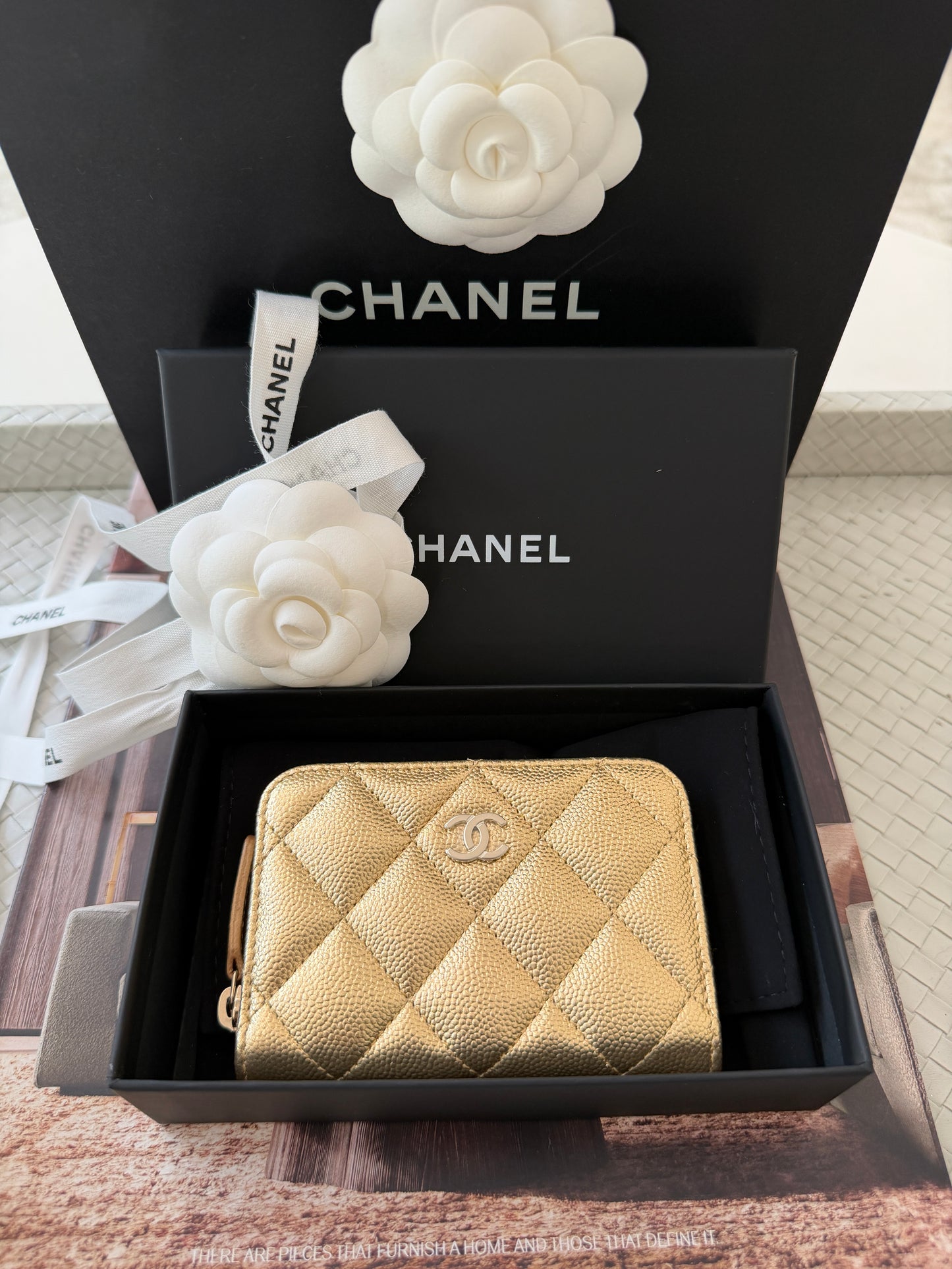 Chanel 26 Classic Zipped Zip Coin Purse Caviar Leather Gold Dore Metallic Wallet