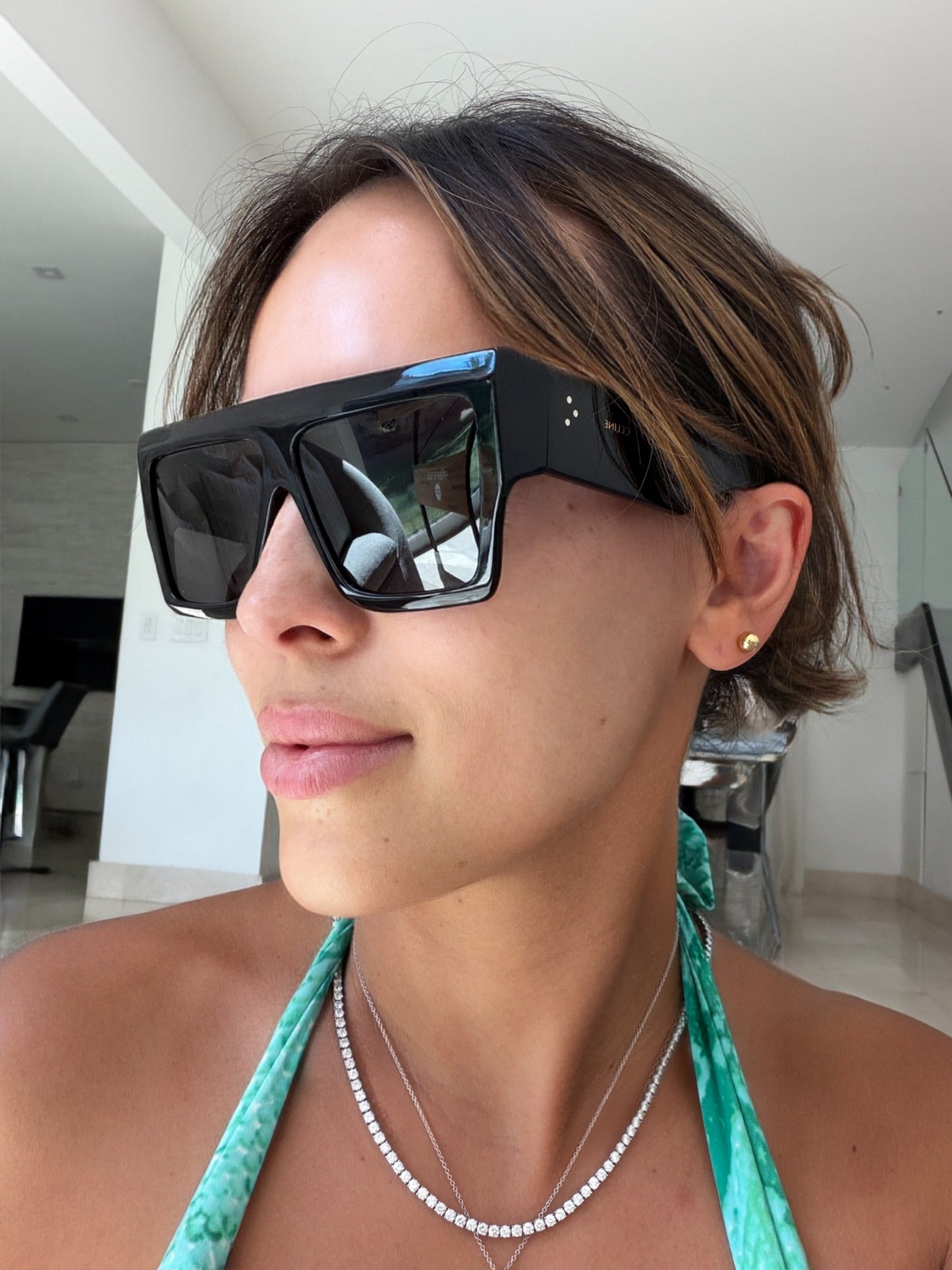 CELINE ICONIC BOLD 3 DOTS 60MM BLACK SMOKE FLAT TOP SQUARE SUNGLASSES