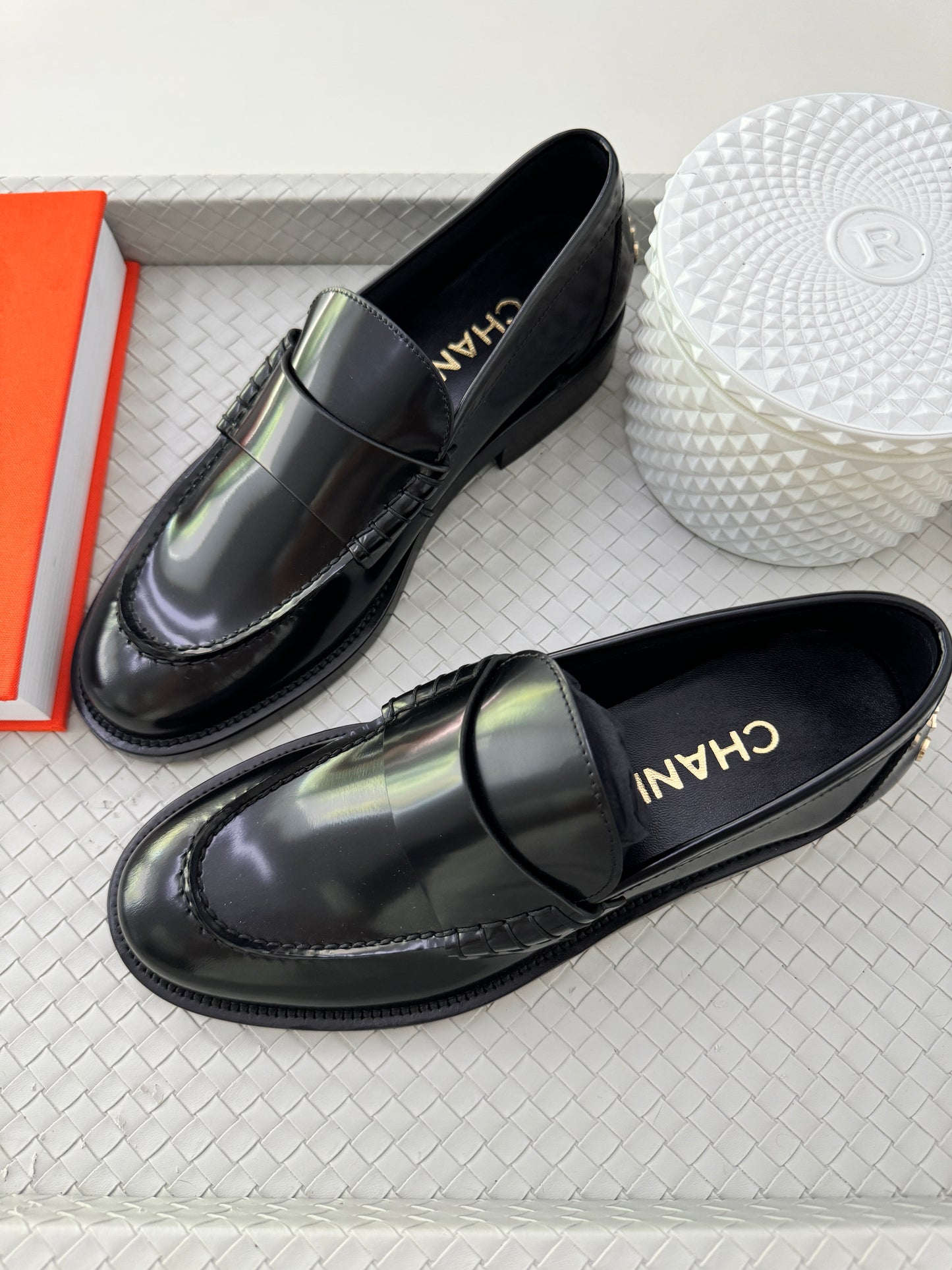CHANEL BLACK LEATHER LOAFERS OXFORD SHOES