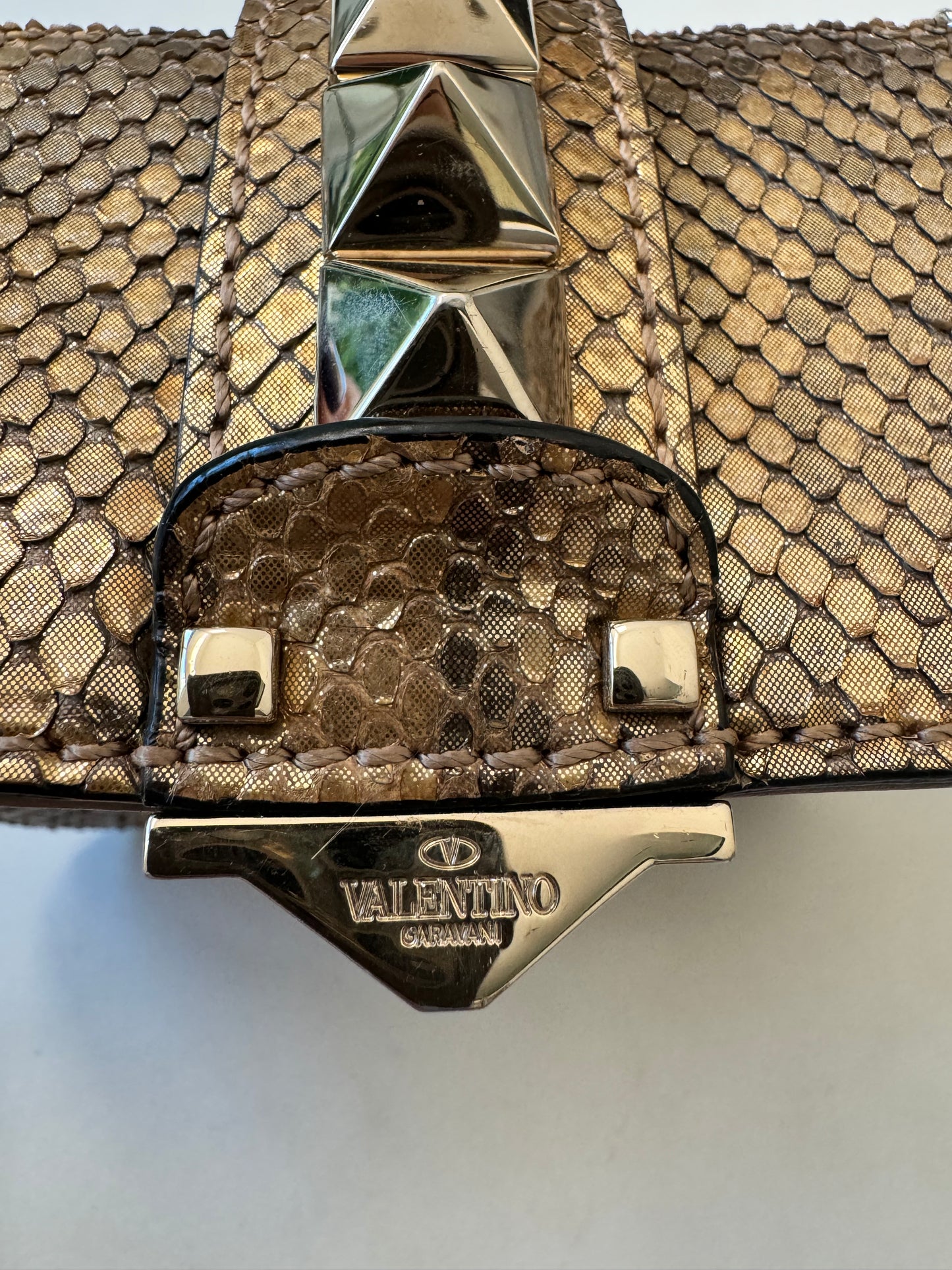 Valentino Garavani Rockstud Limited Edition Python Gold Cross Body Golden Bronze Bag Pre-Owned