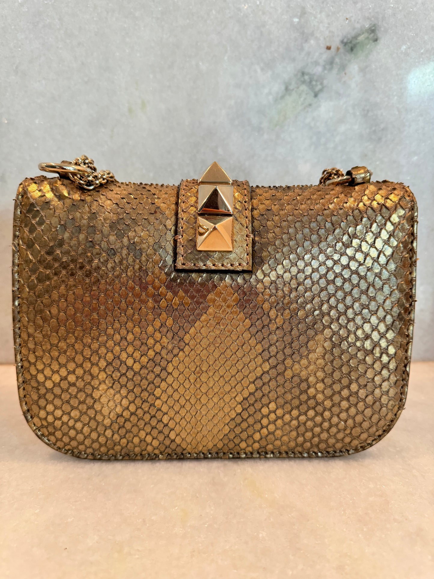 Valentino Garavani Rockstud Limited Edition Python Gold Cross Body Golden Bronze Bag Pre-Owned