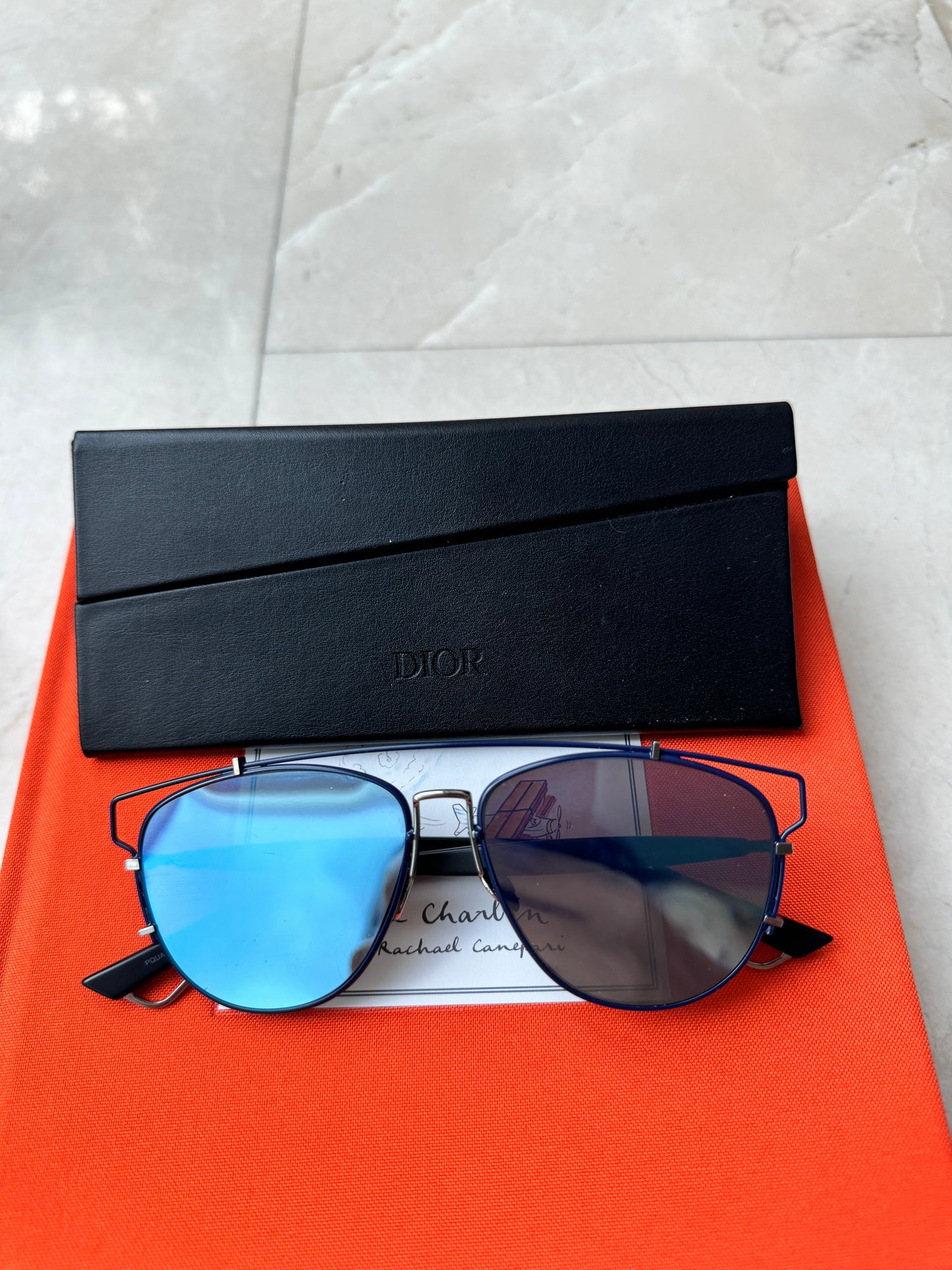 Christian Dior CD Technologic PQU/A4 Navy  Blue Mirrored Pilot Sunglasses Pre-Owned