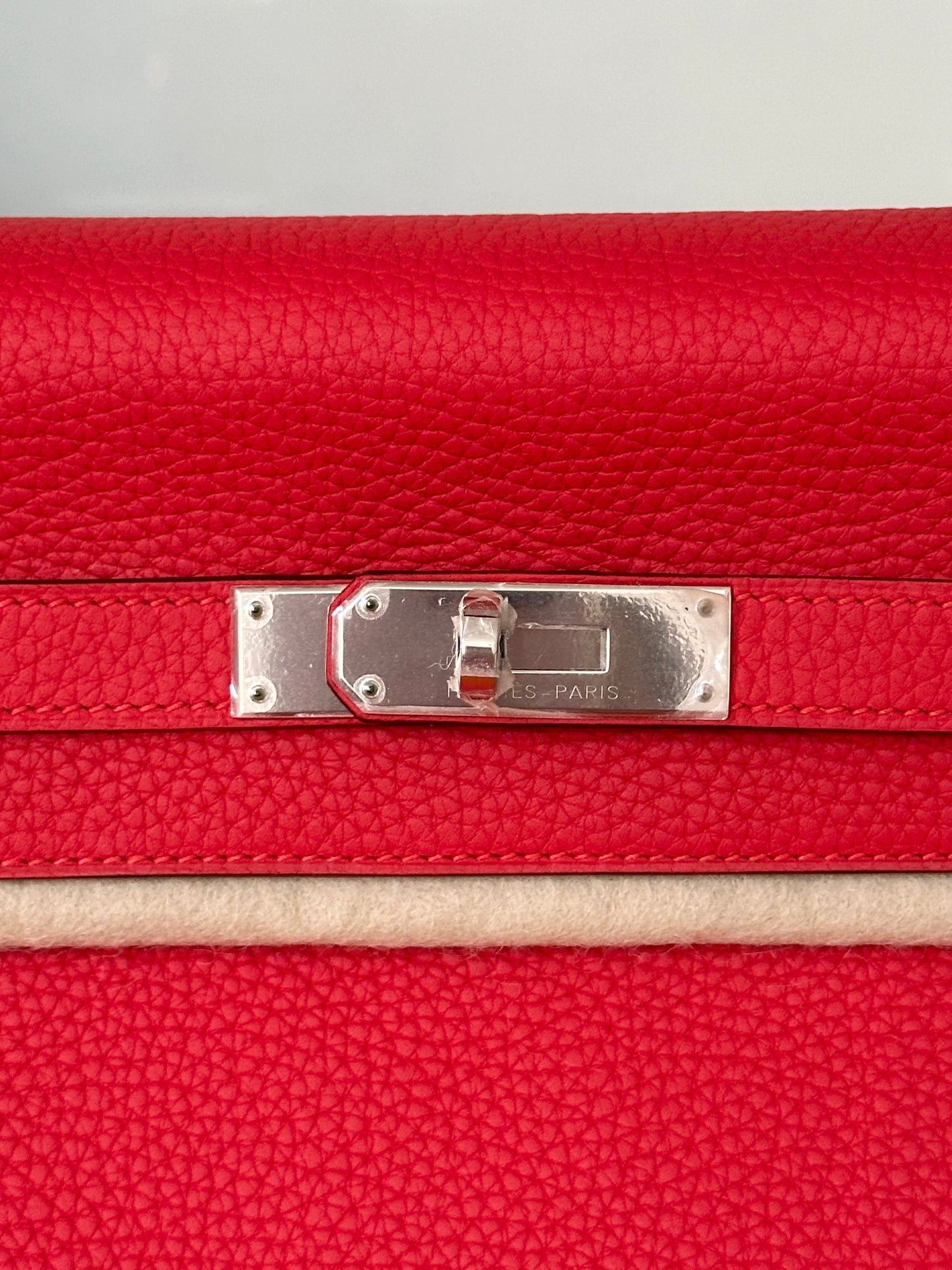 Hermes Kelly 35 Rouge Tomate Red Retourne Togo Leather Palladium Hardware PHW Bag Handbag