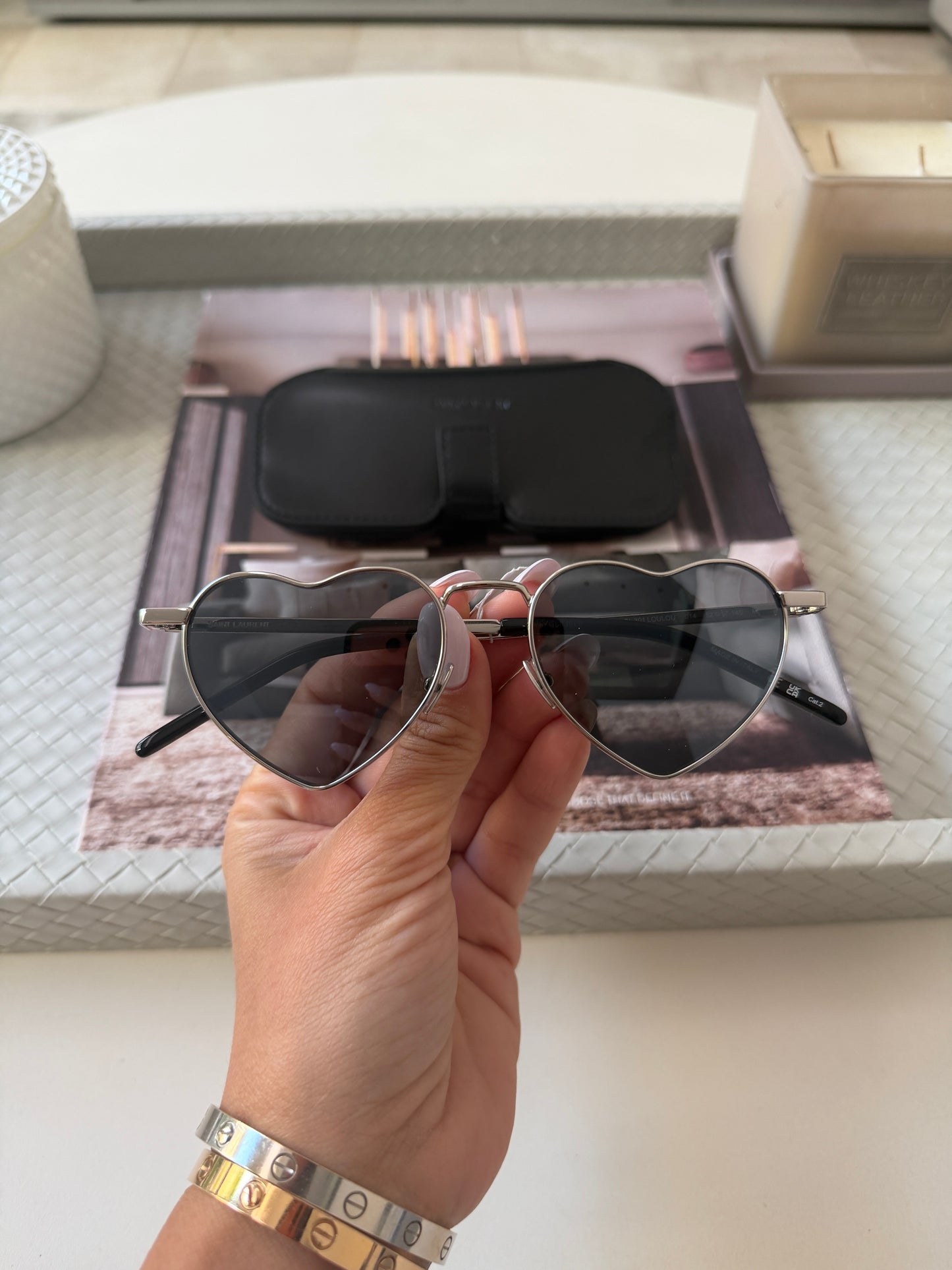 Saint Laurent Loulou SL 301 52mm Heart Shaped Hearts Silver Mirrored Sunglasses