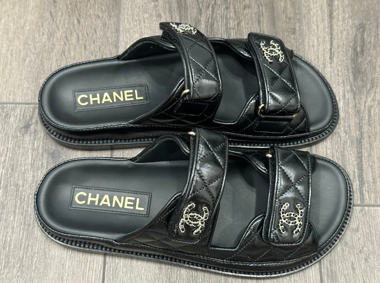 2024P CHANEL BLACK LEATHER OPEN DAD QUILTED CC LOGO SLIDE SANDALS SLIDES SHOES MULES
