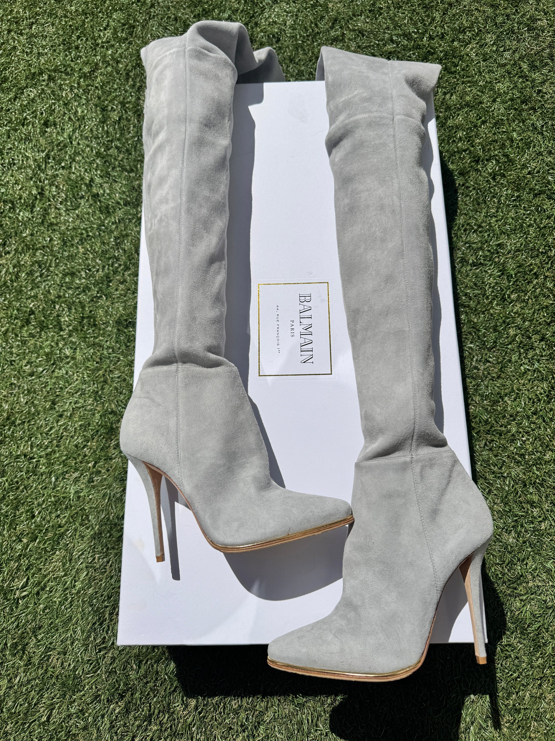 $3K Balmain 110 Catherine Stretch Over The Knee Thigh High Gray