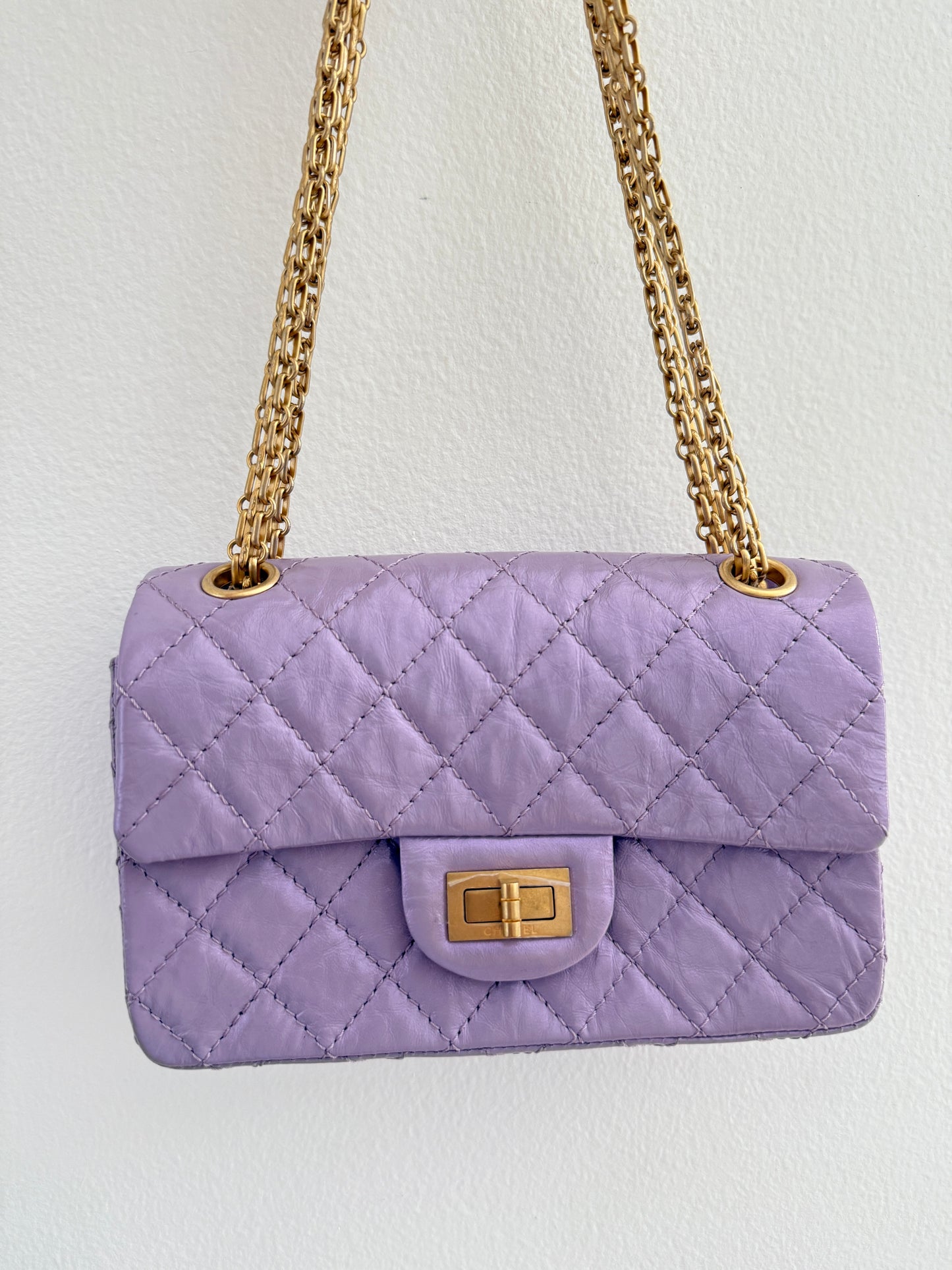 CHANEL MINI REISSUE 2.55 LAVENDER LILAC CALFSKIN LEATHER BAG GHW