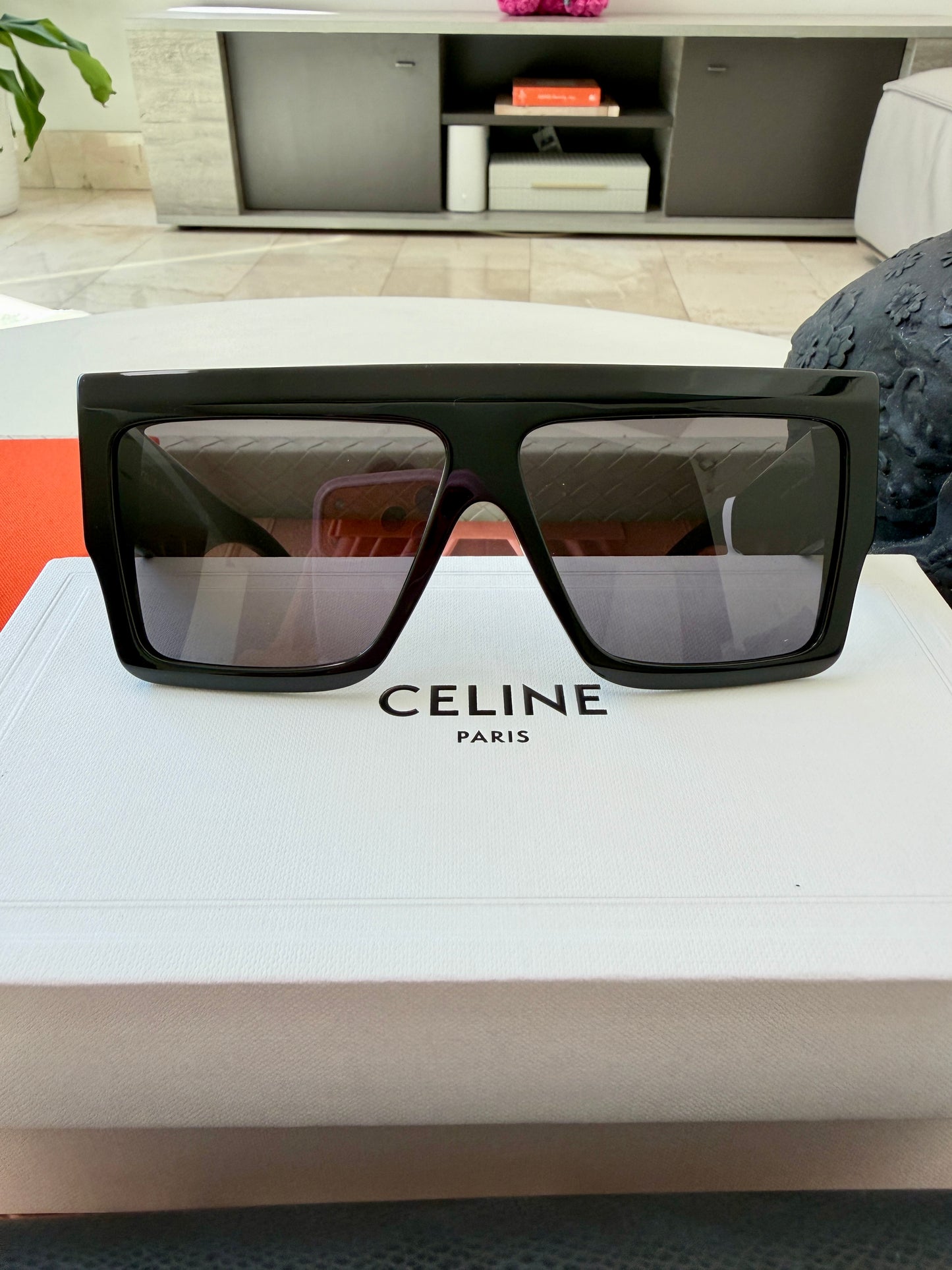 CELINE ICONIC BOLD 3 DOTS 60MM BLACK SMOKE FLAT TOP SQUARE SUNGLASSES