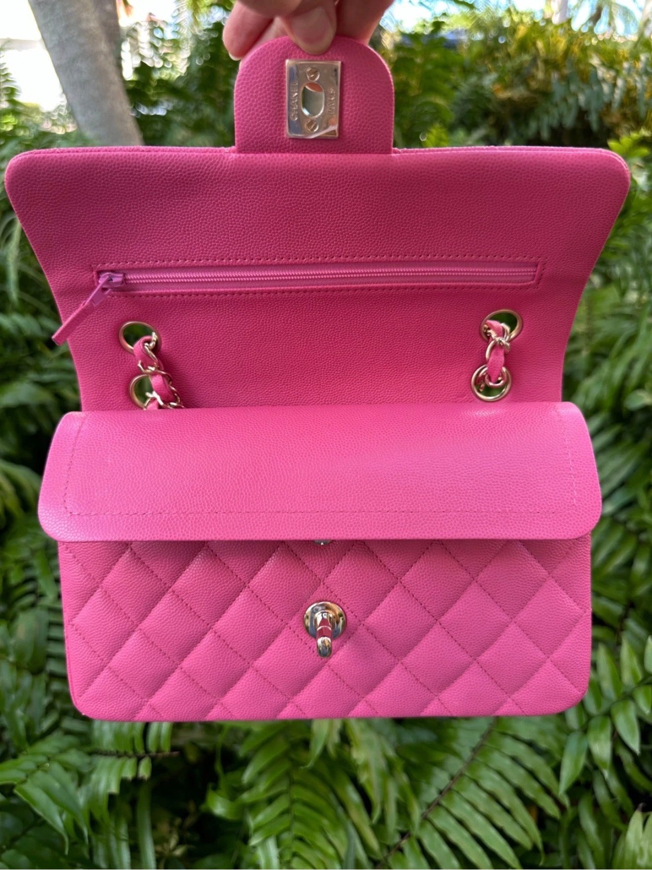 CHANEL PINK CAVIAR LEATHER SMALL CLASSIC DOUBLE FLAP BAG LIGHT GOLD HARDWARE