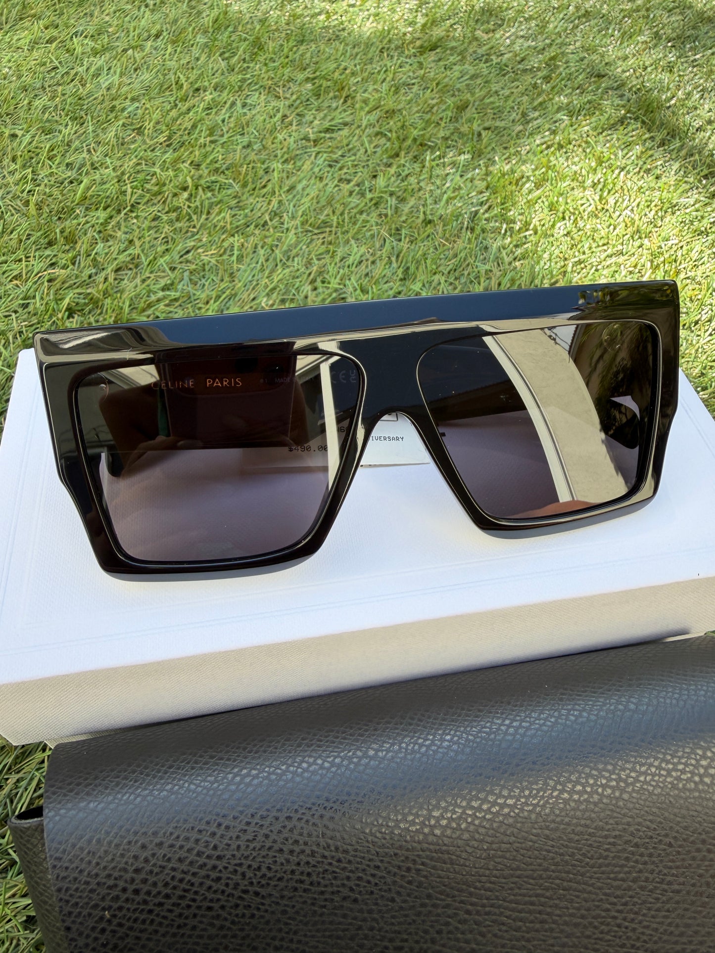 CELINE ICONIC BOLD 3 DOTS 60MM BLACK SMOKE FLAT TOP SQUARE SUNGLASSES