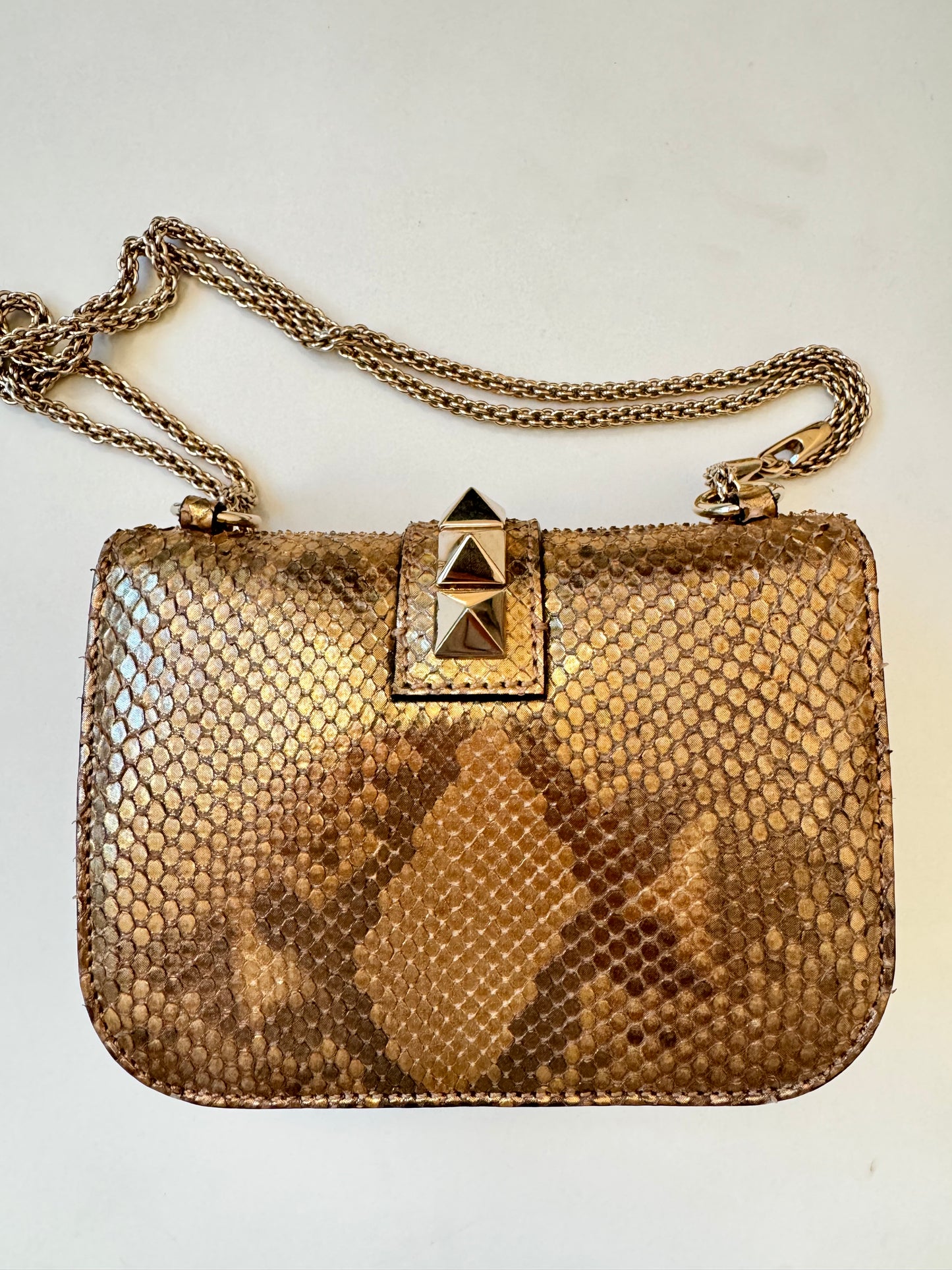 Valentino Garavani Rockstud Limited Edition Python Gold Cross Body Golden Bronze Bag Pre-Owned