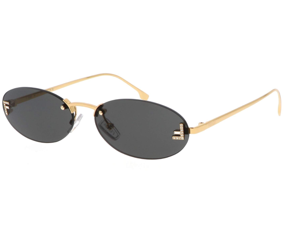 Fendi First Crystal F Logo Gold Oval Golden Gray FE4075US Sunglasses