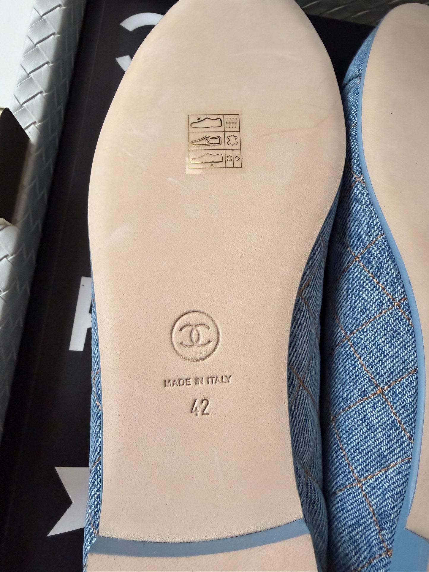 Chanel 26B Blazy Quilted Denim CC Logo Ballet Flats Light Blue Jean Ballerina