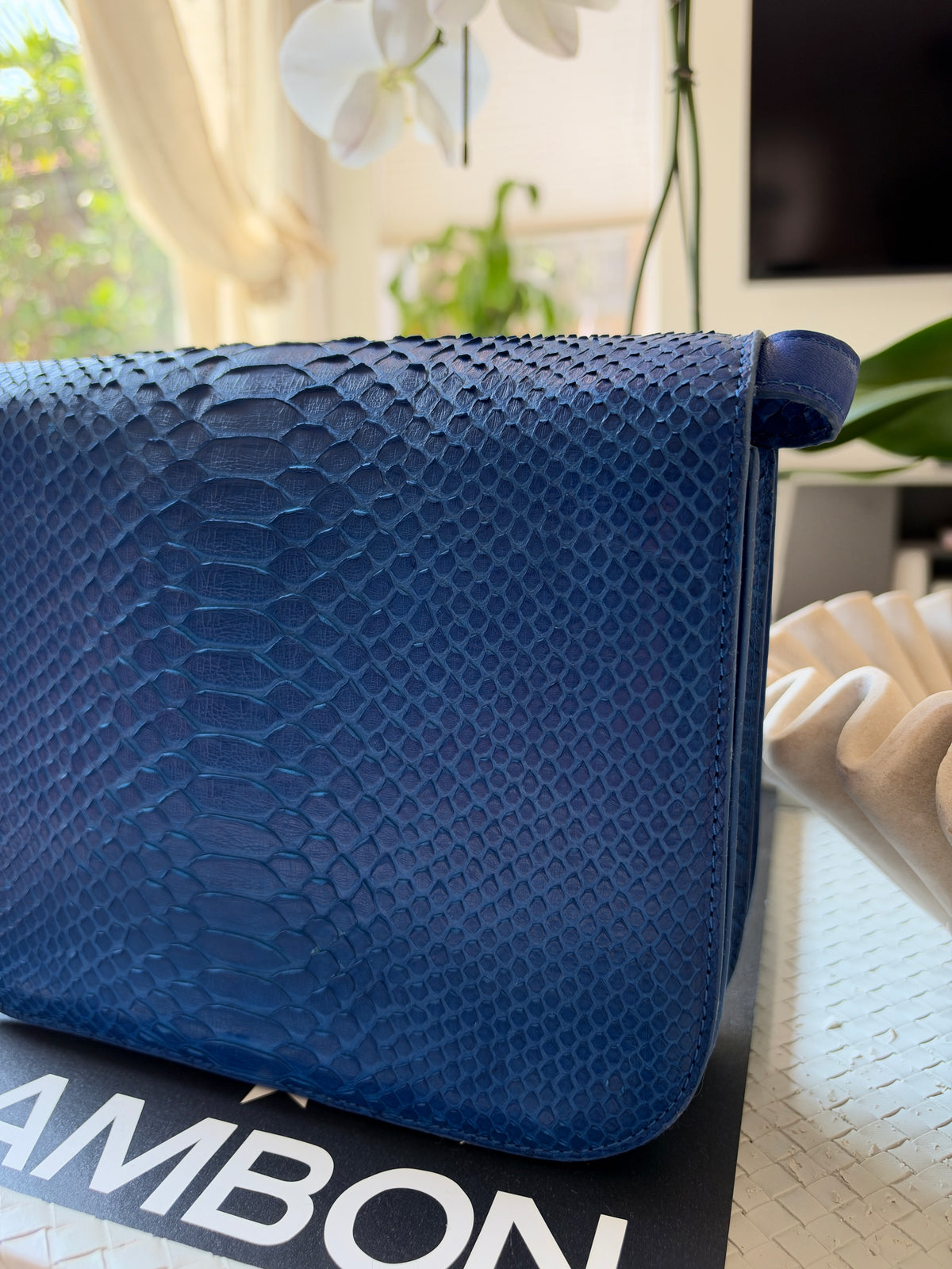 Celine Python Royal Blue Box GHW Medium Flap Handbag Cross Body Bag